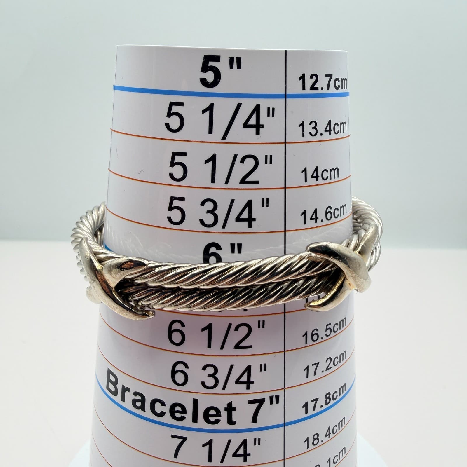 Vintage 90s Silver Tone Cable Twist Cuff Bracelet Boho X Design Fashion Jewelry - Thumbnail 9