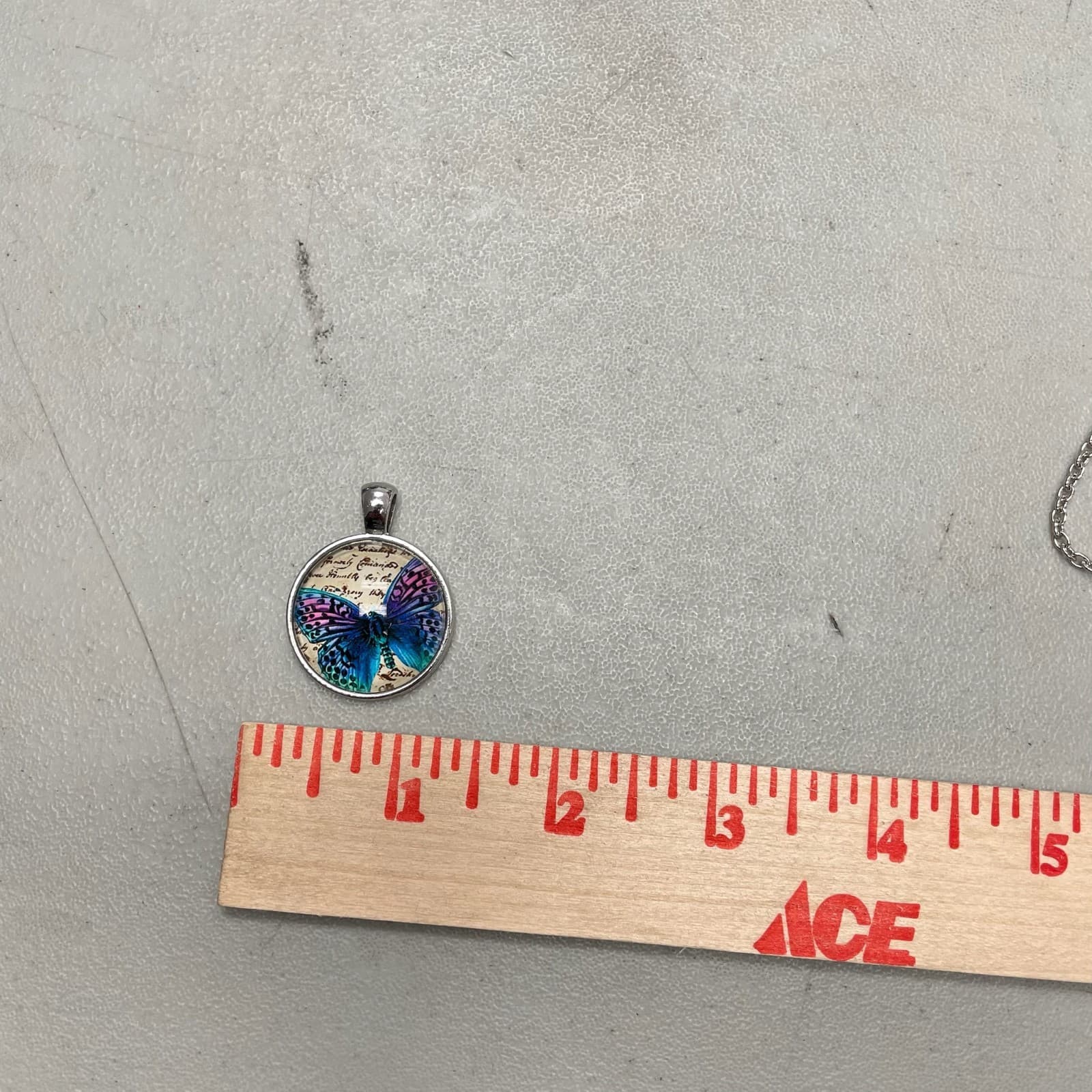 Vintage Cabochon Silver-Tone Blue Morpho Butterfly Lobster Pendant Necklace - Thumbnail 11