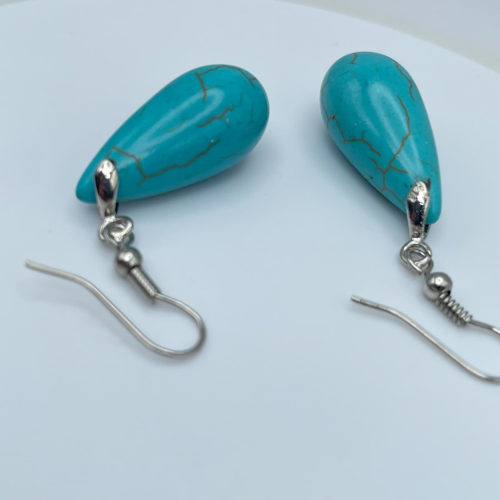 Vintage 90s Teardrop Turquoise Style Dangle Earrings Classic Women's Jewelry - Thumbnail 5