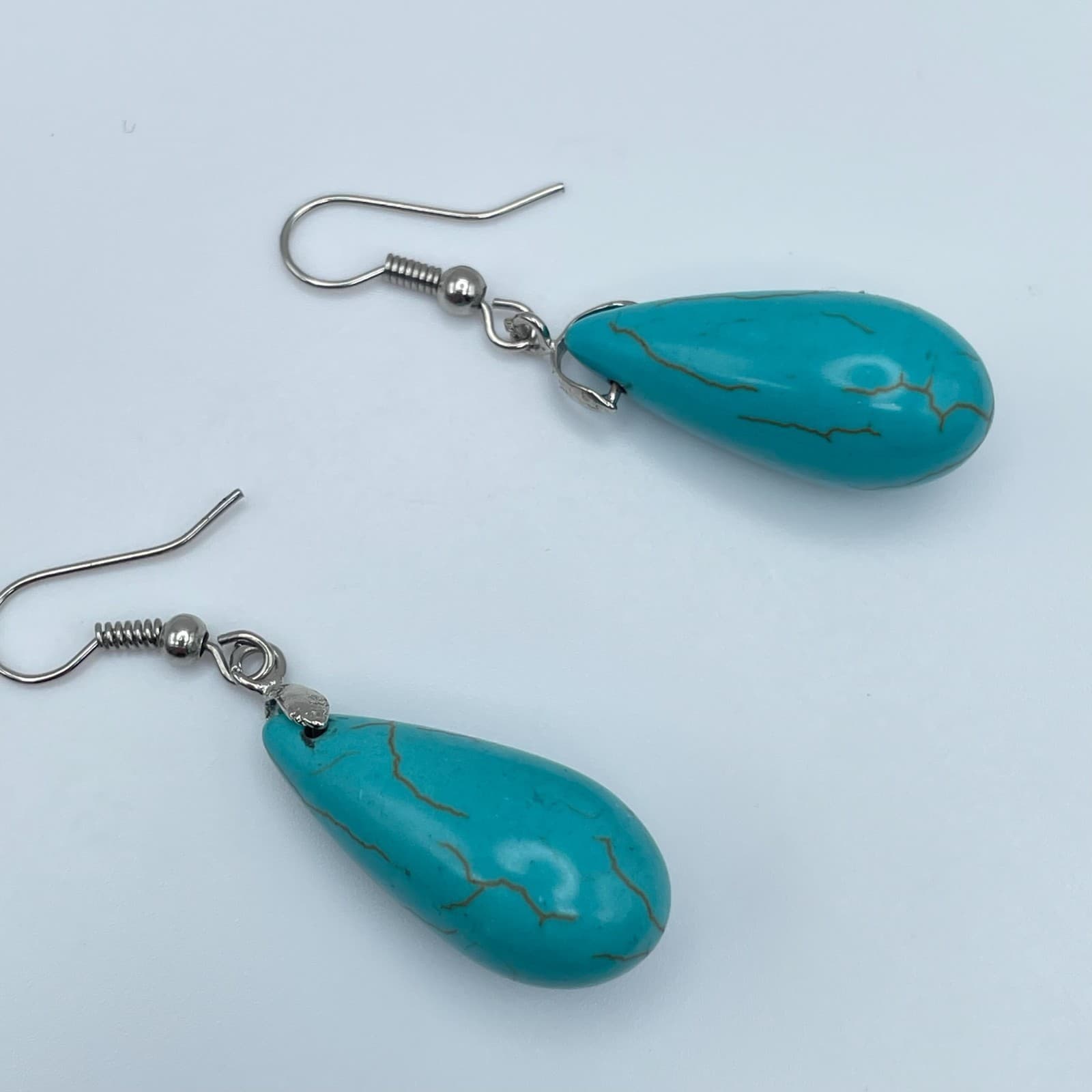 Vintage 90s Teardrop Turquoise Style Dangle Earrings Classic Women's Jewelry - Thumbnail 9