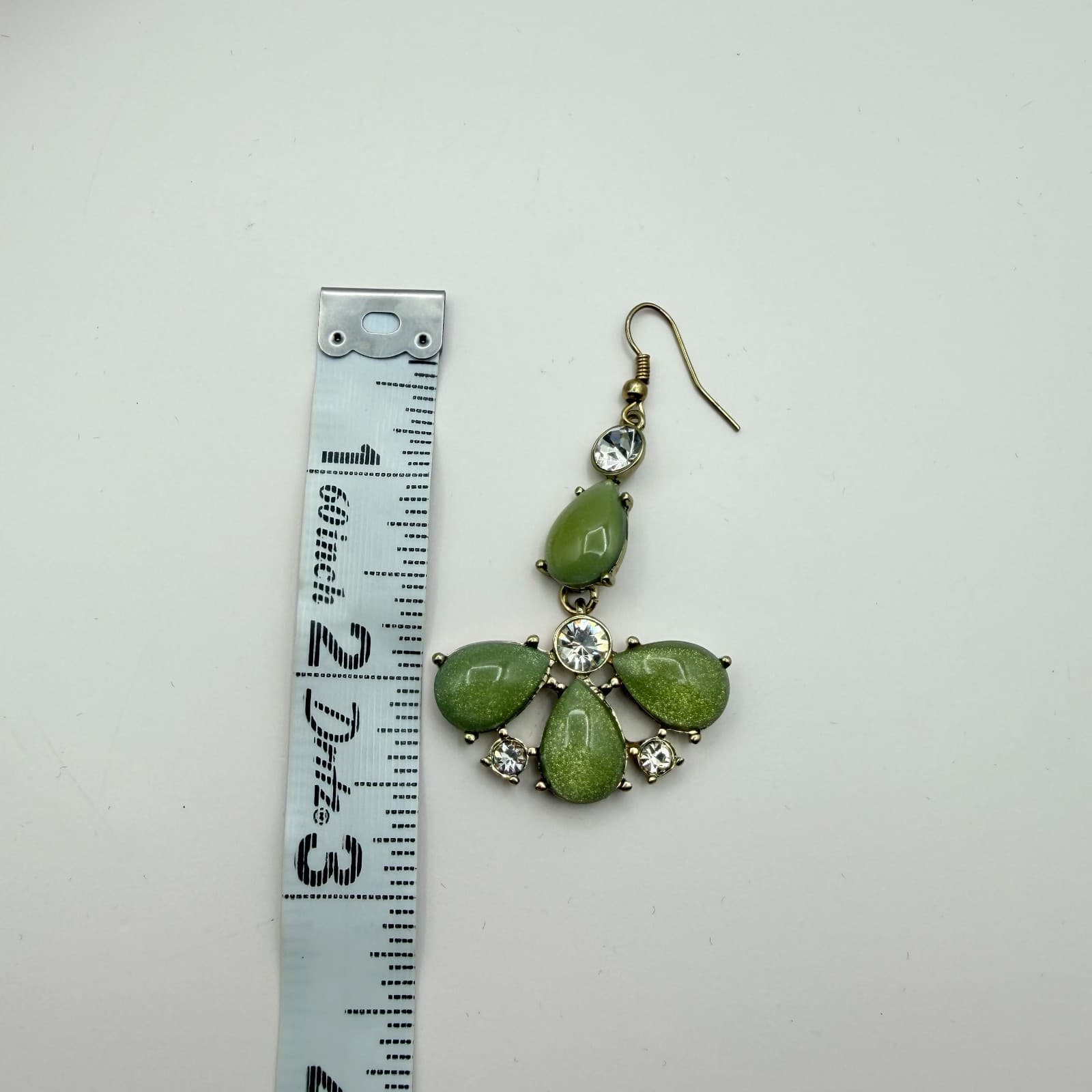 Vintage 90s Gold Tone Green Teardrop Dangle Earrings Women's Classic Jewelry - Thumbnail 8