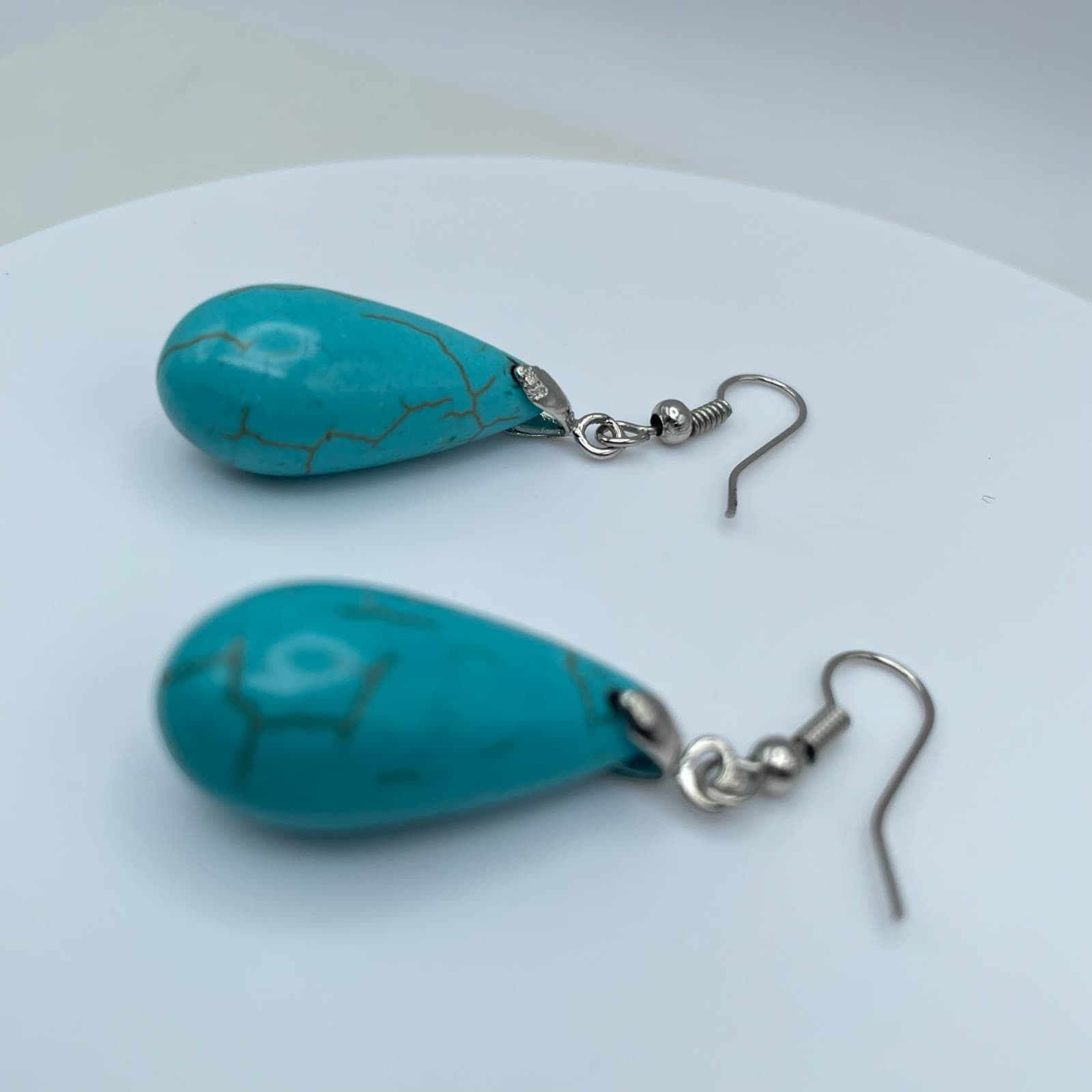Vintage 90s Teardrop Turquoise Style Dangle Earrings Classic Women's Jewelry - Thumbnail 2