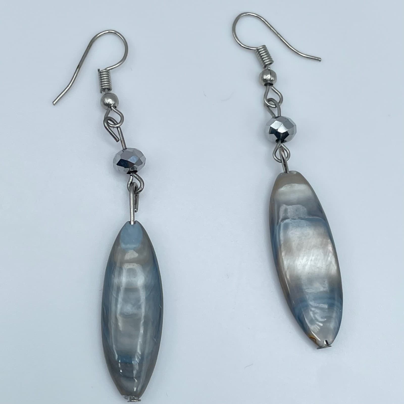 Vintage 80s Blue & Grey Pearl Shell Oval Drop Dangle Earrings Womens Jewelry - Thumbnail 9