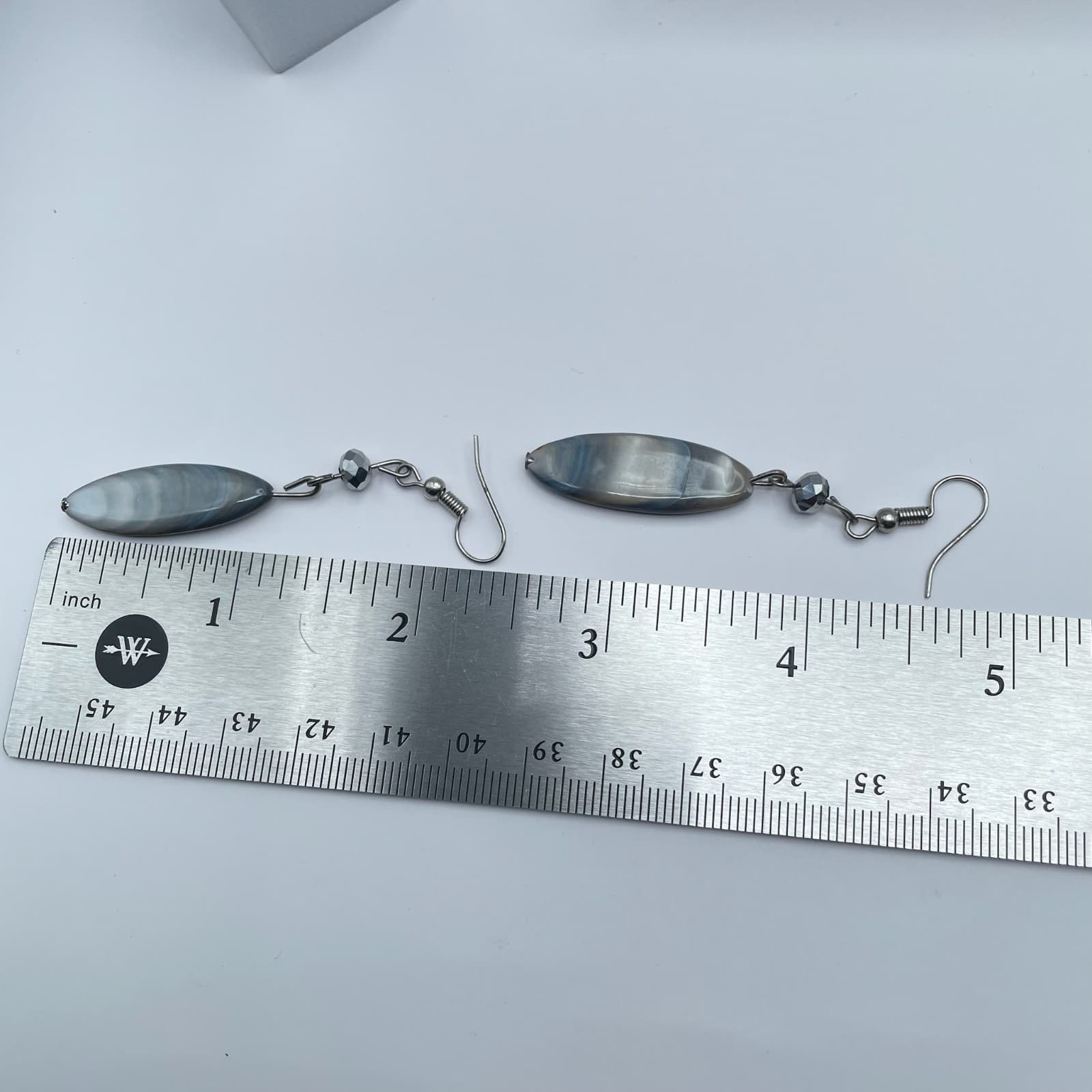 Vintage 80s Blue & Grey Pearl Shell Oval Drop Dangle Earrings Womens Jewelry - Thumbnail 11