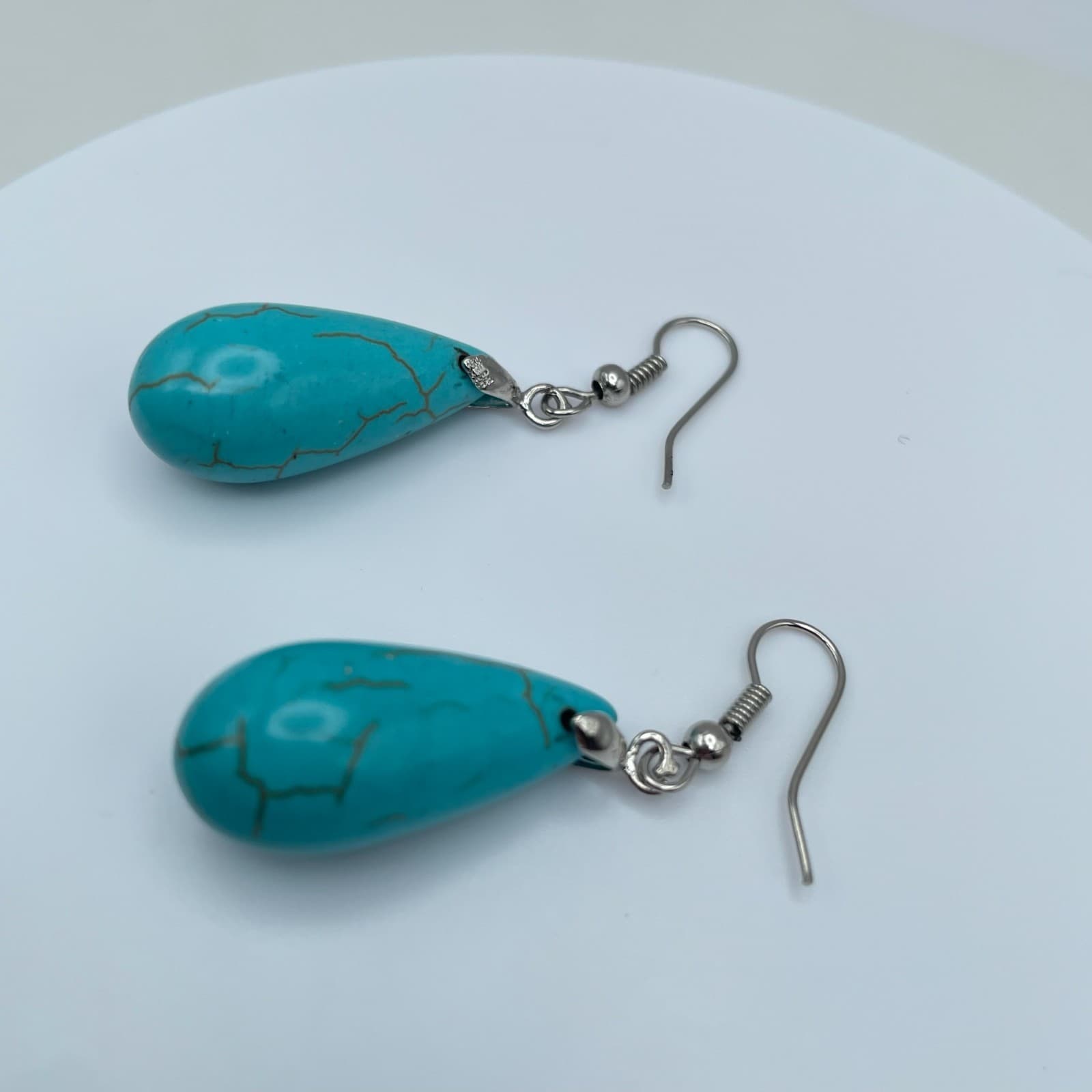 Vintage 90s Teardrop Turquoise Style Dangle Earrings Classic Women's Jewelry - Image 1