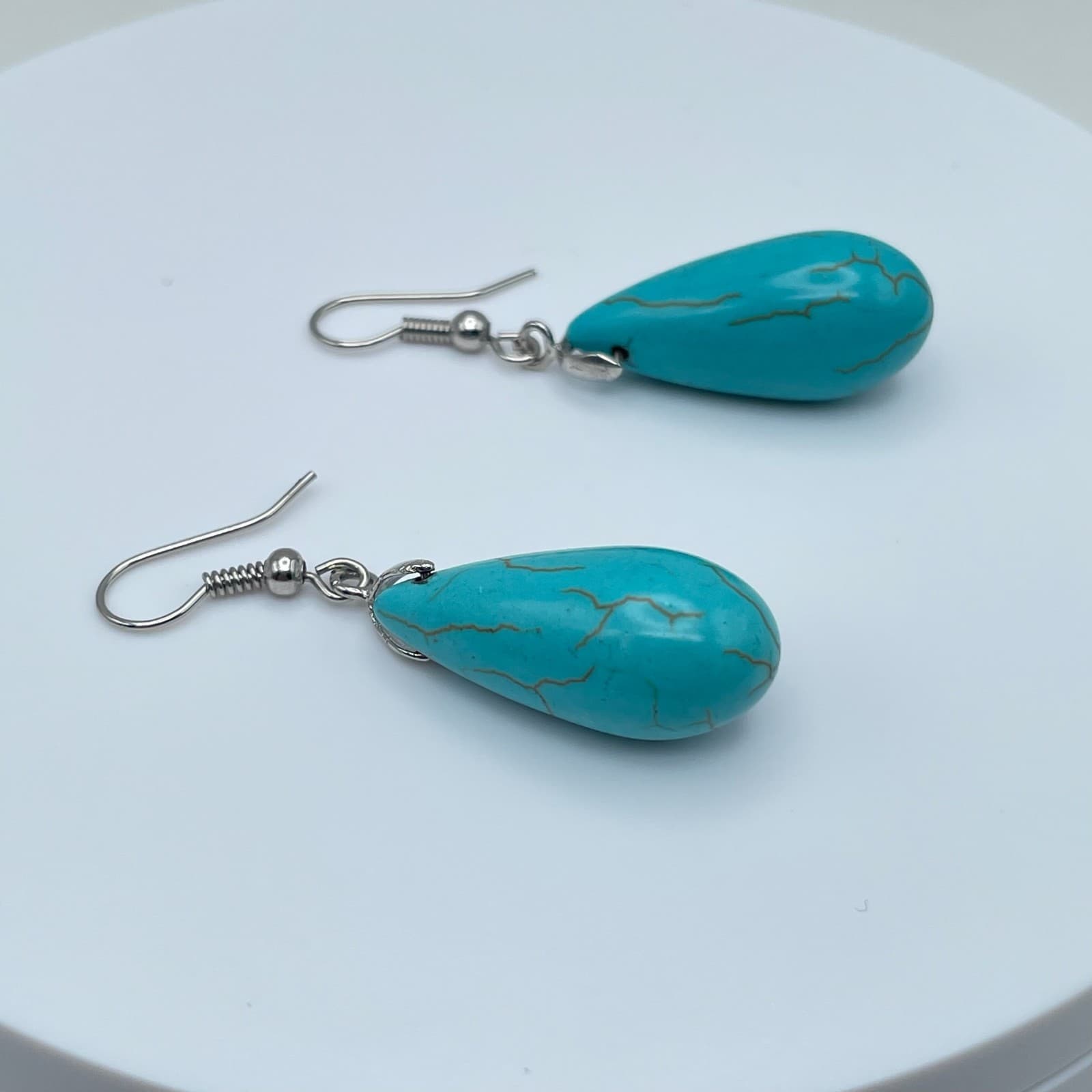 Vintage 90s Teardrop Turquoise Style Dangle Earrings Classic Women's Jewelry - Thumbnail 8