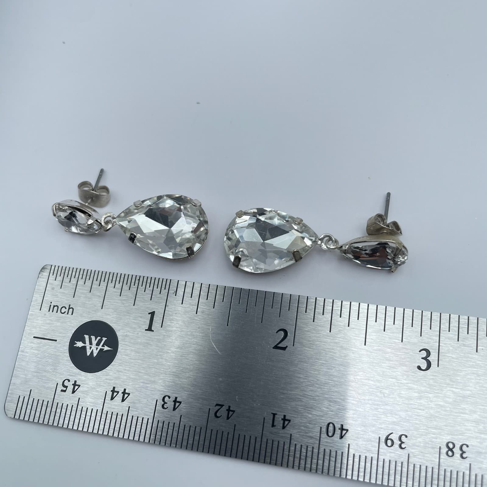 Vintage 90s Silver-Tone Clear Teardrop Dangle Earrings Post Back Jewelry - Thumbnail 10