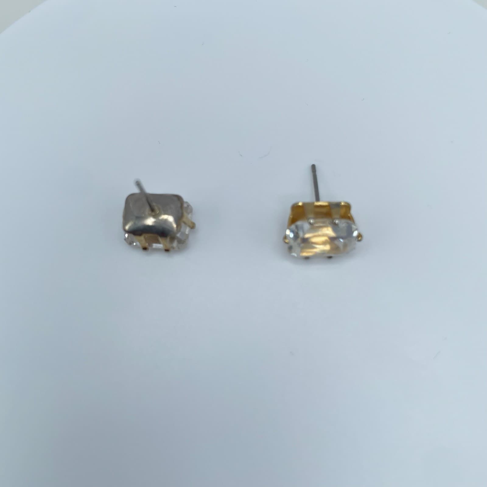 Vintage 90s Gold Plated Escher Cut CZ Stud Earrings Diamond Simulation Jewelry - Thumbnail 6