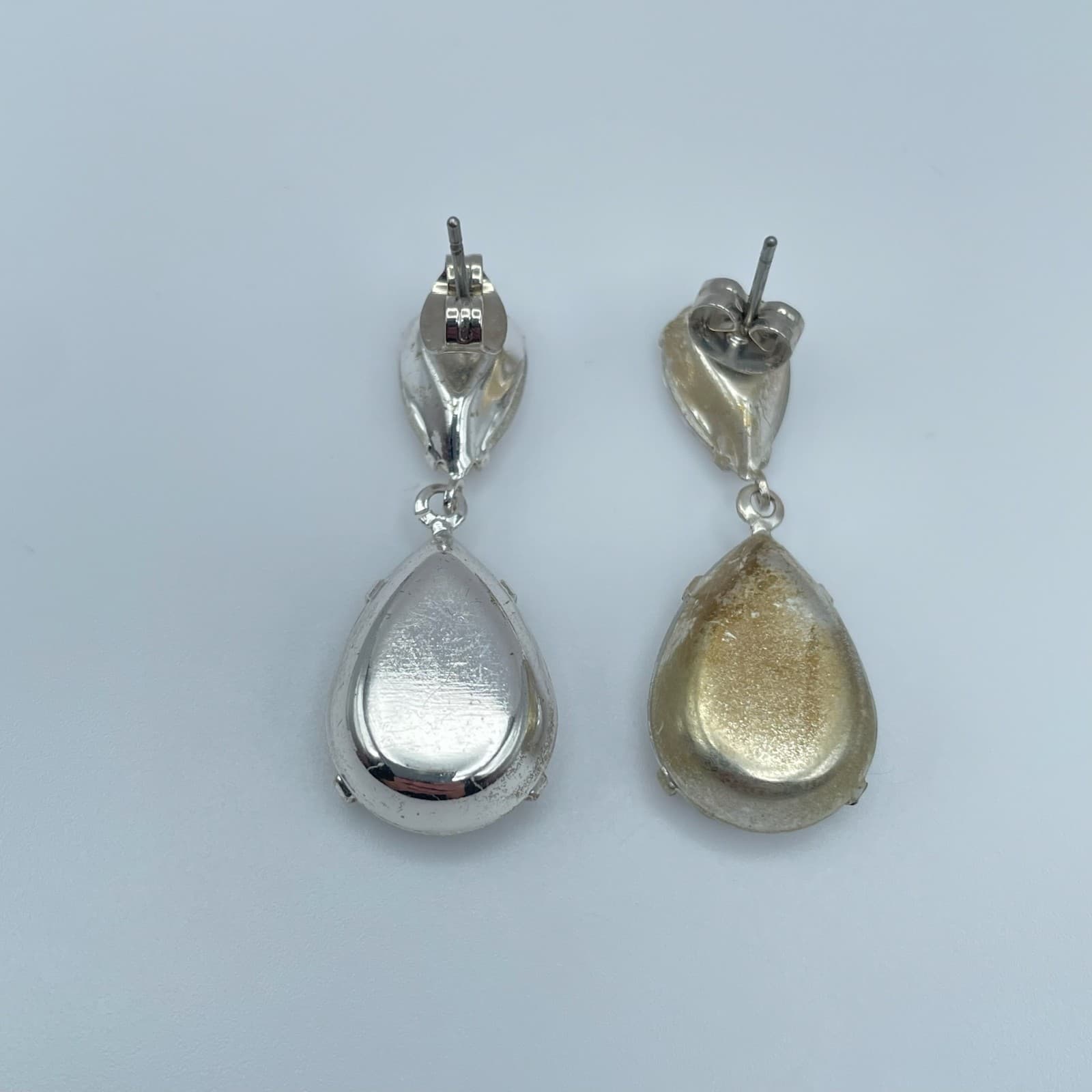 Vintage 90s Silver-Tone Clear Teardrop Dangle Earrings Post Back Jewelry - Thumbnail 9
