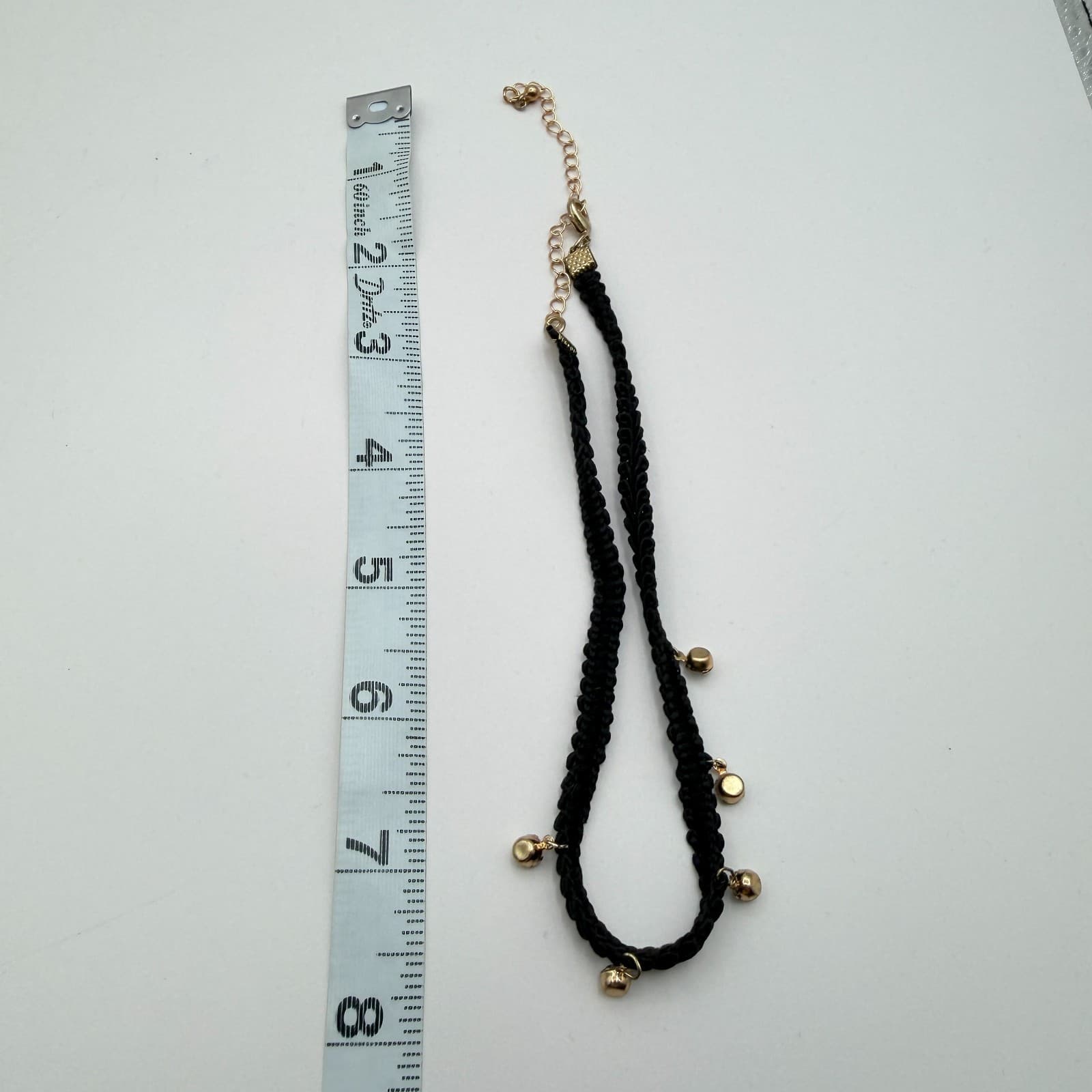 Vintage 90s Black Braided Cord Choker Necklace Gold Tone Glass Charms Jewelry - Thumbnail 9