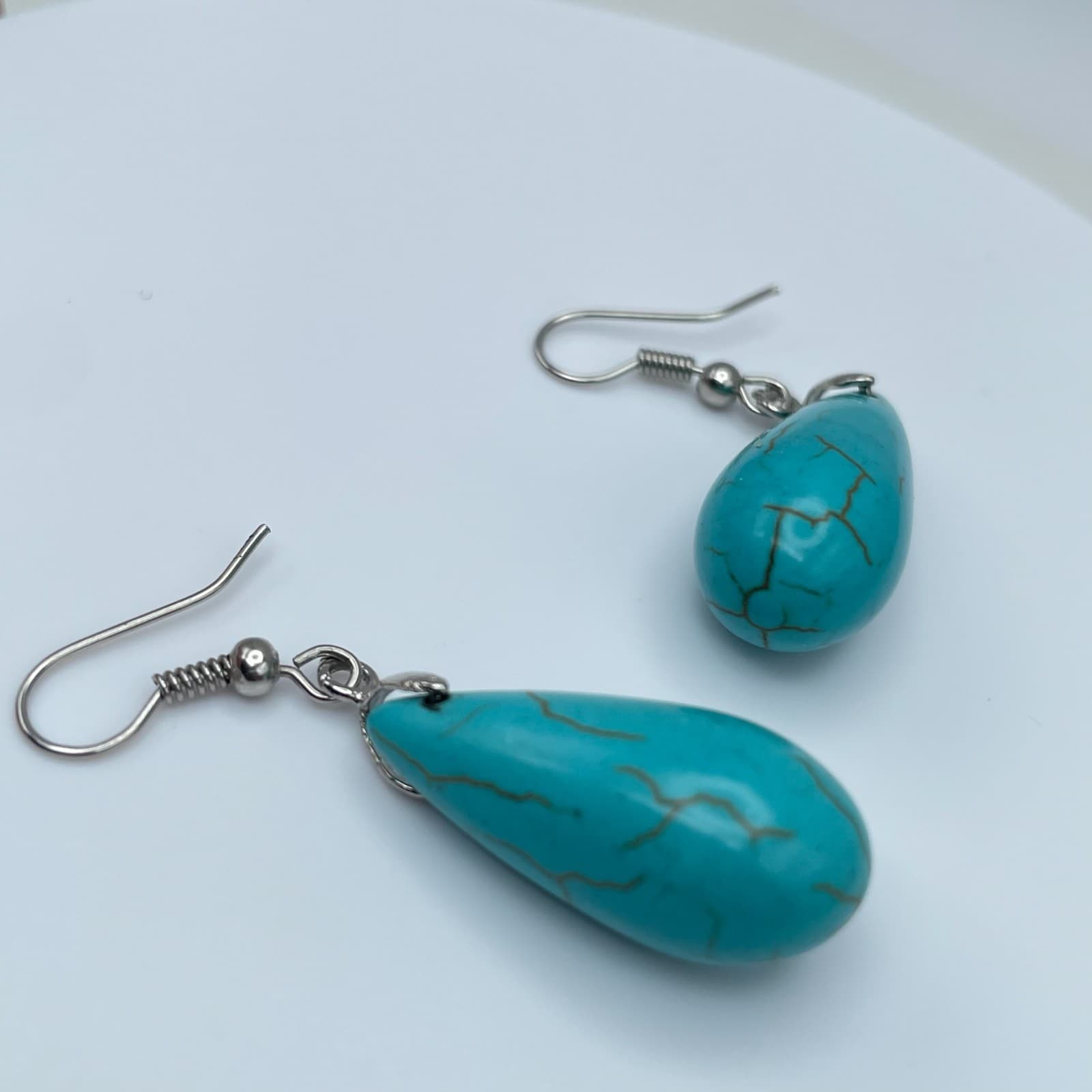 Vintage 90s Teardrop Turquoise Style Dangle Earrings Classic Women's Jewelry - Thumbnail 7