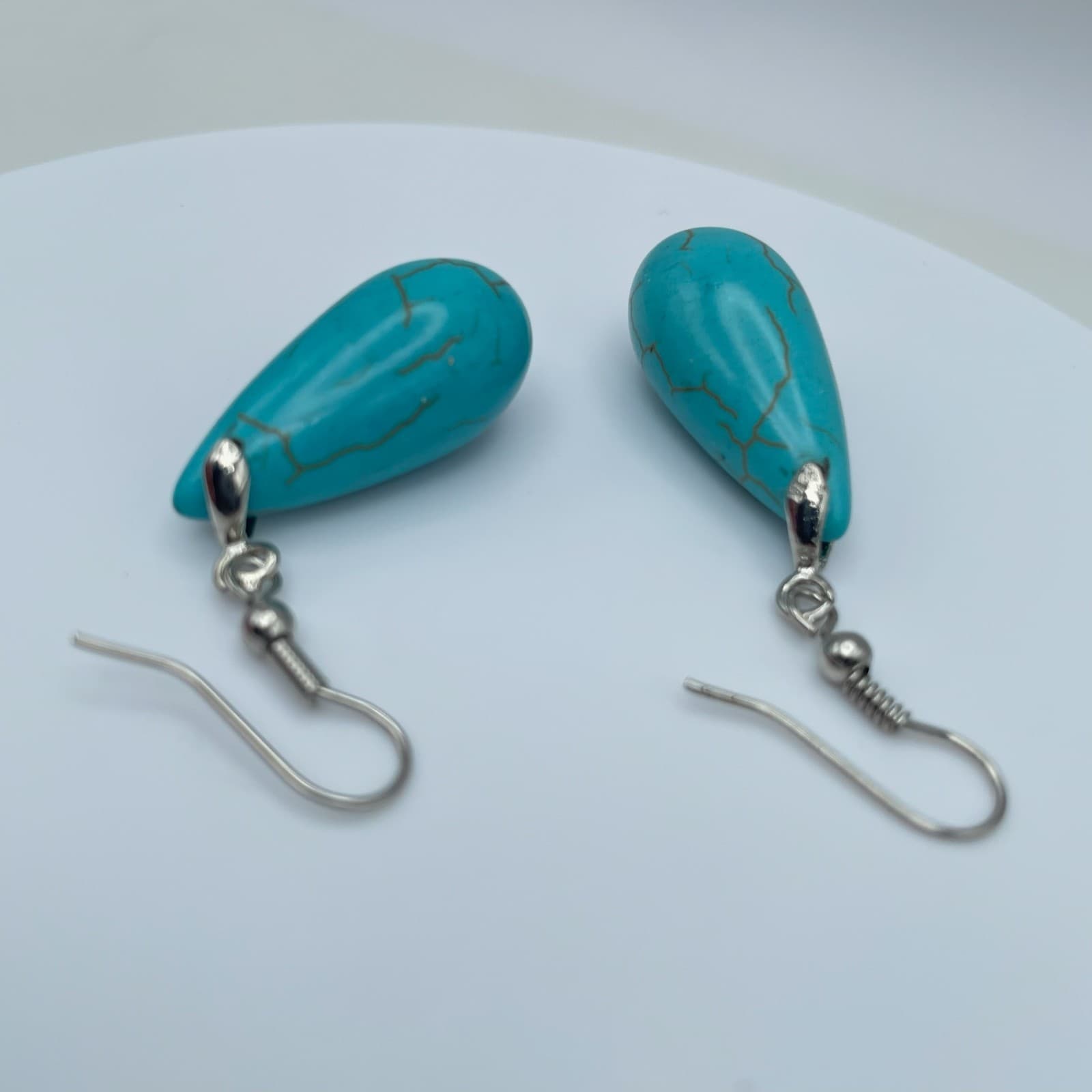 Vintage 90s Teardrop Turquoise Style Dangle Earrings Classic Women's Jewelry - Thumbnail 4