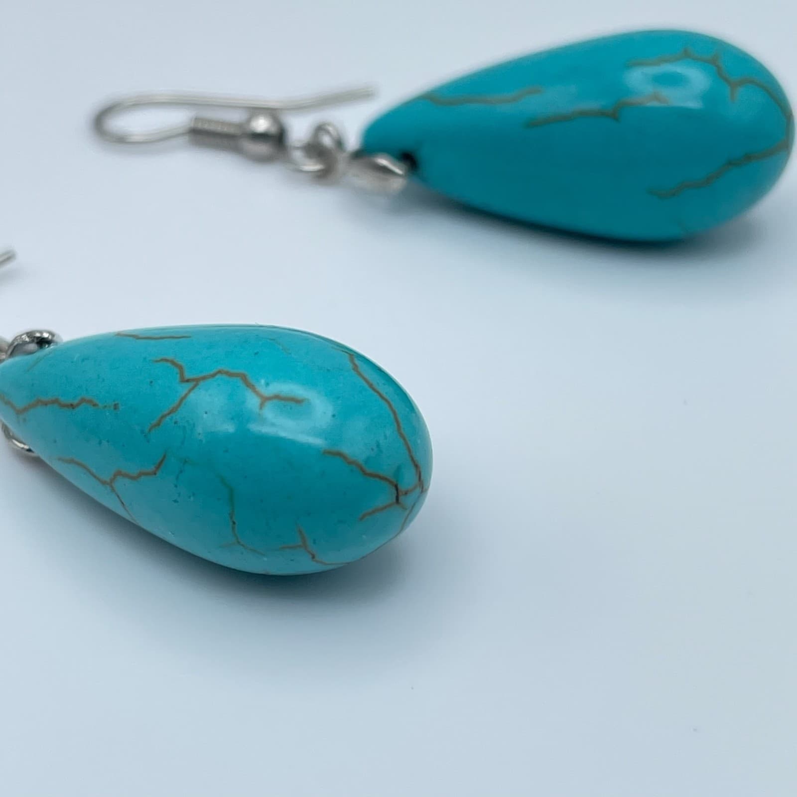 Vintage 90s Teardrop Turquoise Style Dangle Earrings Classic Women's Jewelry - Thumbnail 10