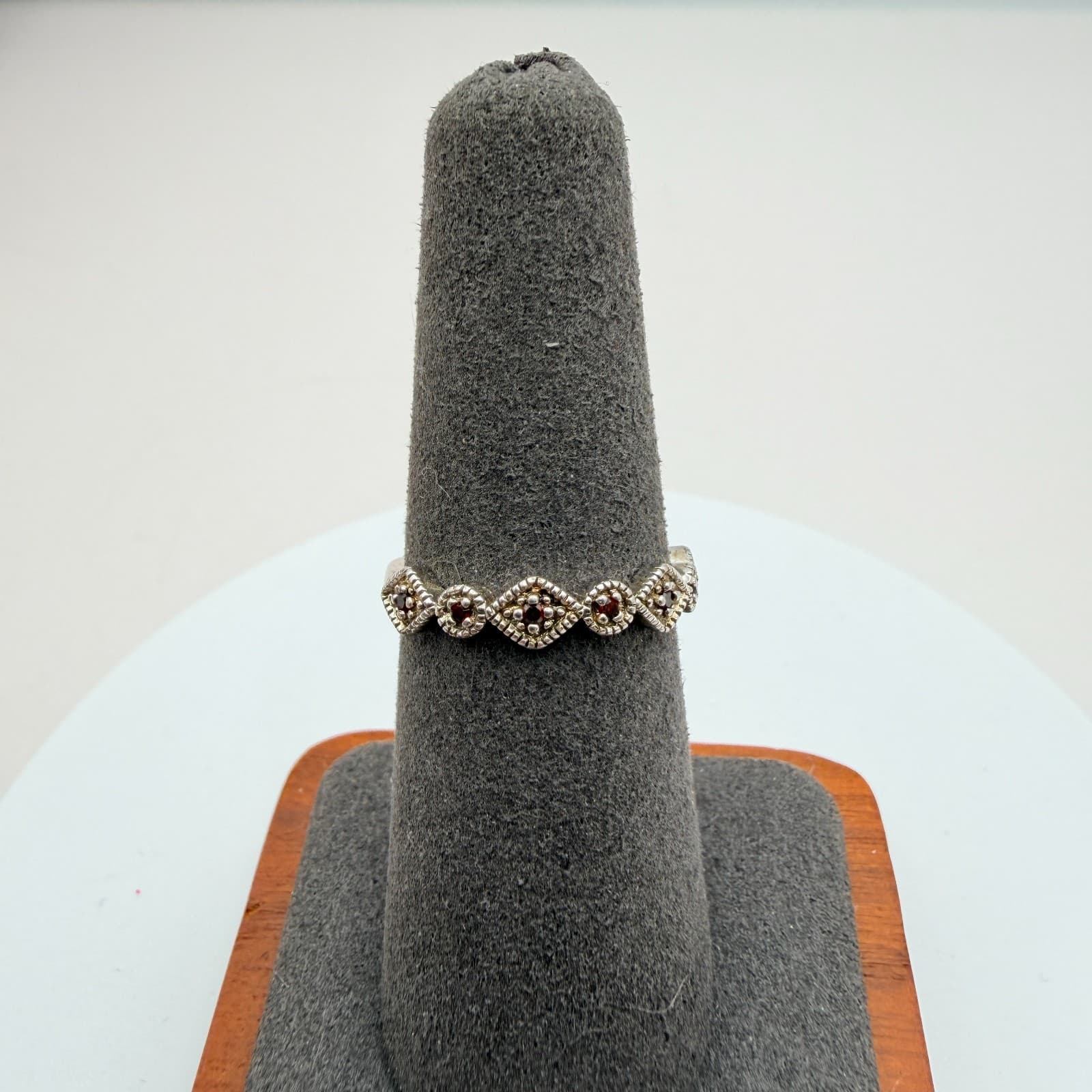 Vintage 90s Silver Tone Red Glass Ring Women's Classic Fashion Jewelry - Thumbnail 4