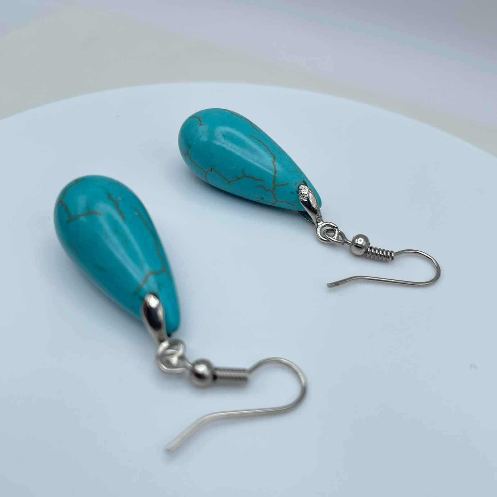 Vintage 90s Teardrop Turquoise Style Dangle Earrings Classic Women's Jewelry - Thumbnail 3