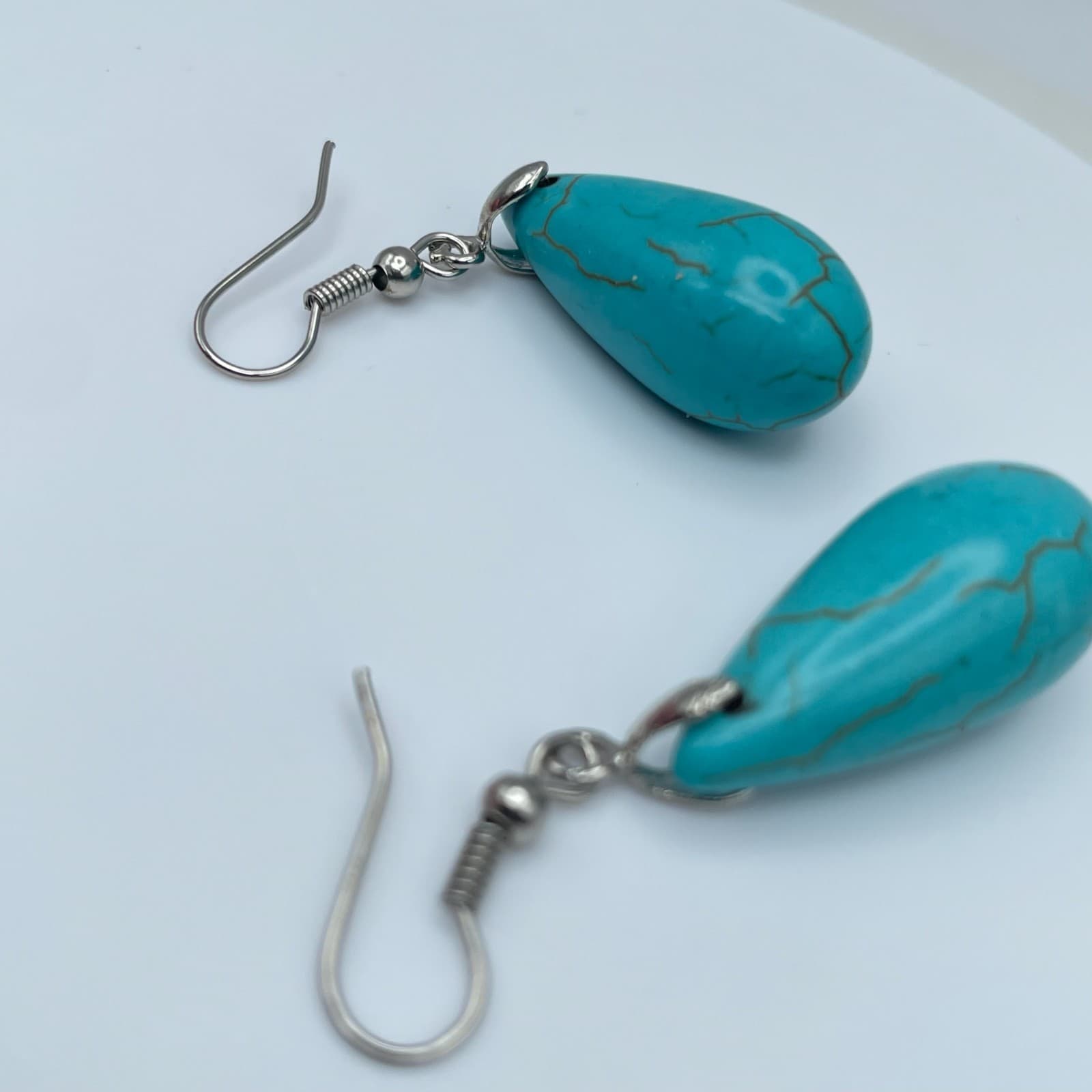 Vintage 90s Teardrop Turquoise Style Dangle Earrings Classic Women's Jewelry - Thumbnail 6