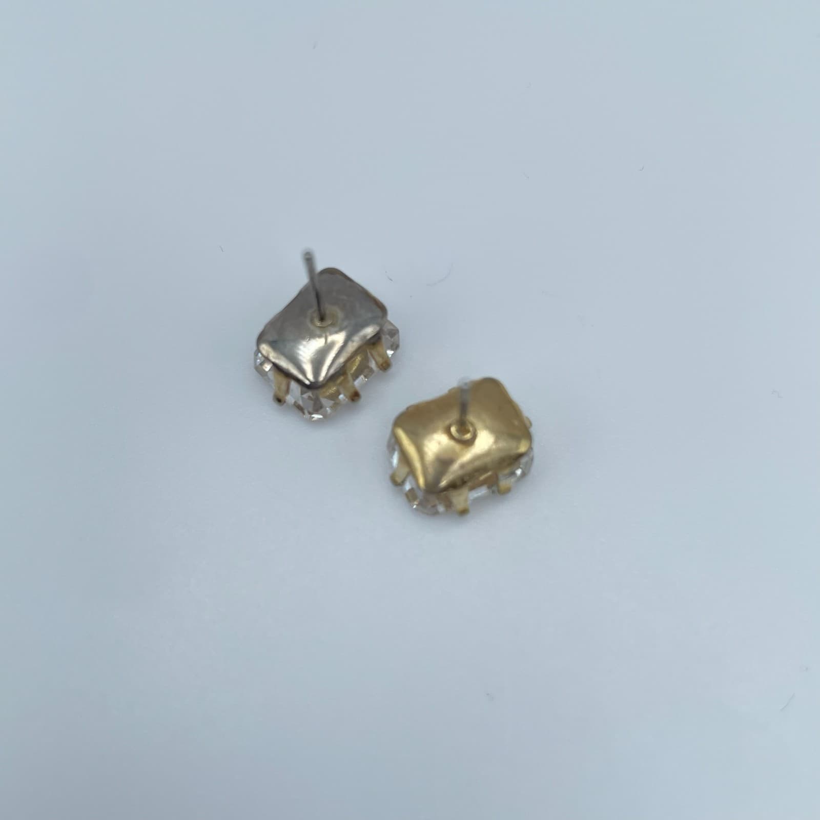 Vintage 90s Gold Plated Escher Cut CZ Stud Earrings Diamond Simulation Jewelry - Thumbnail 7