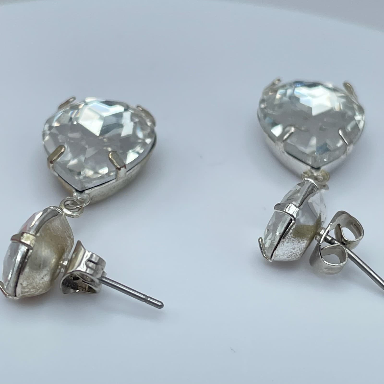 Vintage 90s Silver-Tone Clear Teardrop Dangle Earrings Post Back Jewelry - Thumbnail 5