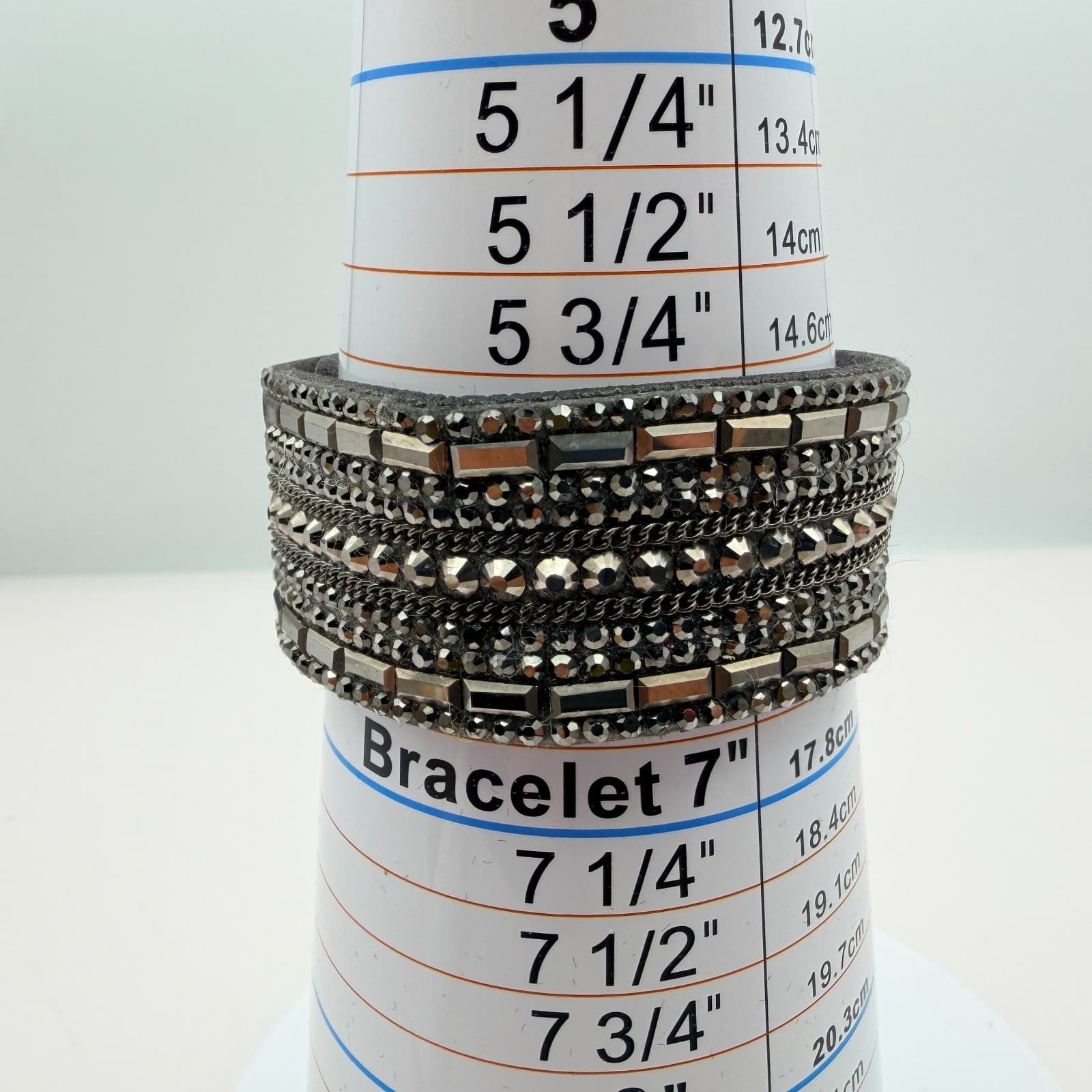 Vintage 90s Gray Suede Cuff Bracelet Hematite Tone Glass Glam Punk Jewelry - Thumbnail 11