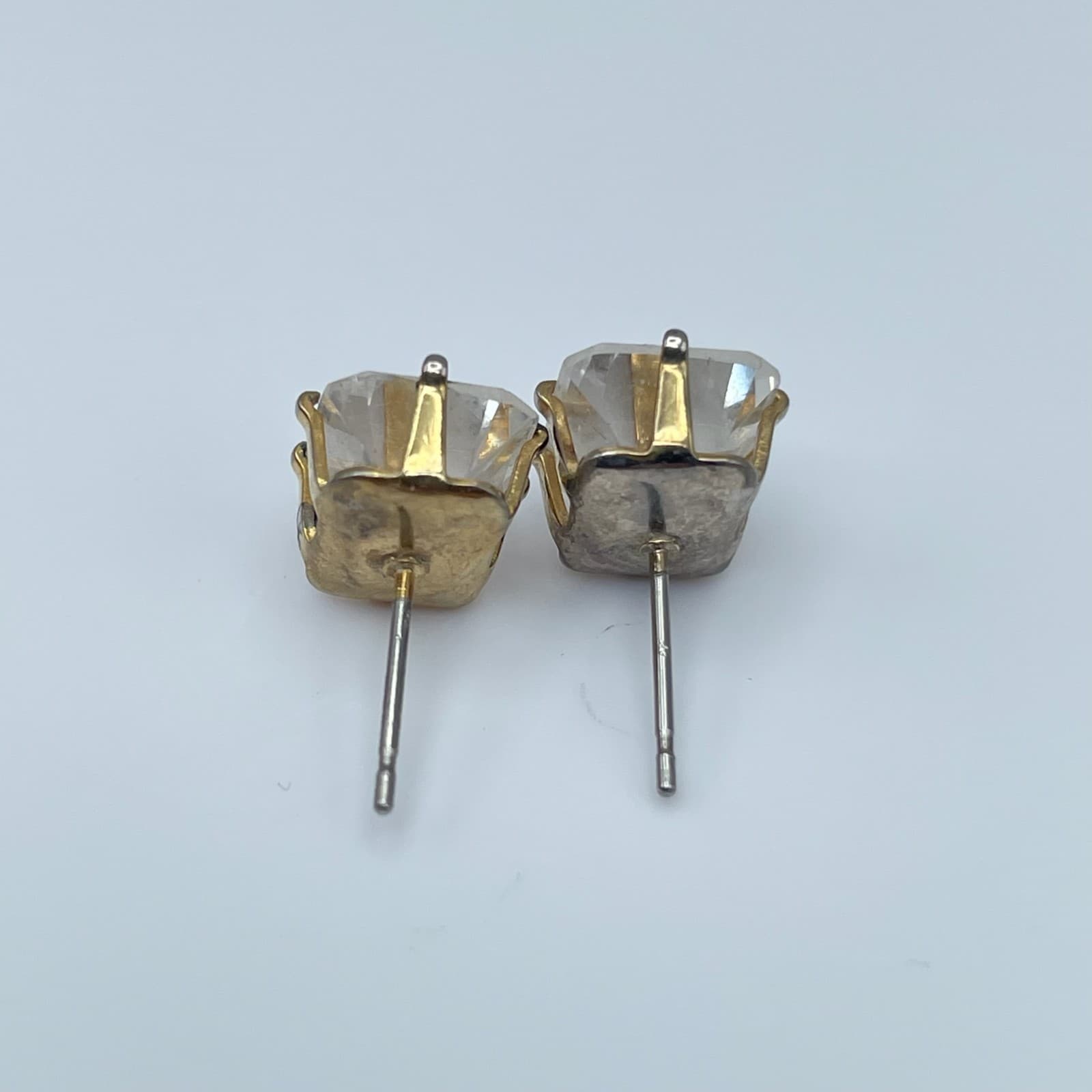 Vintage 90s Gold Plated Escher Cut CZ Stud Earrings Diamond Simulation Jewelry - Thumbnail 5