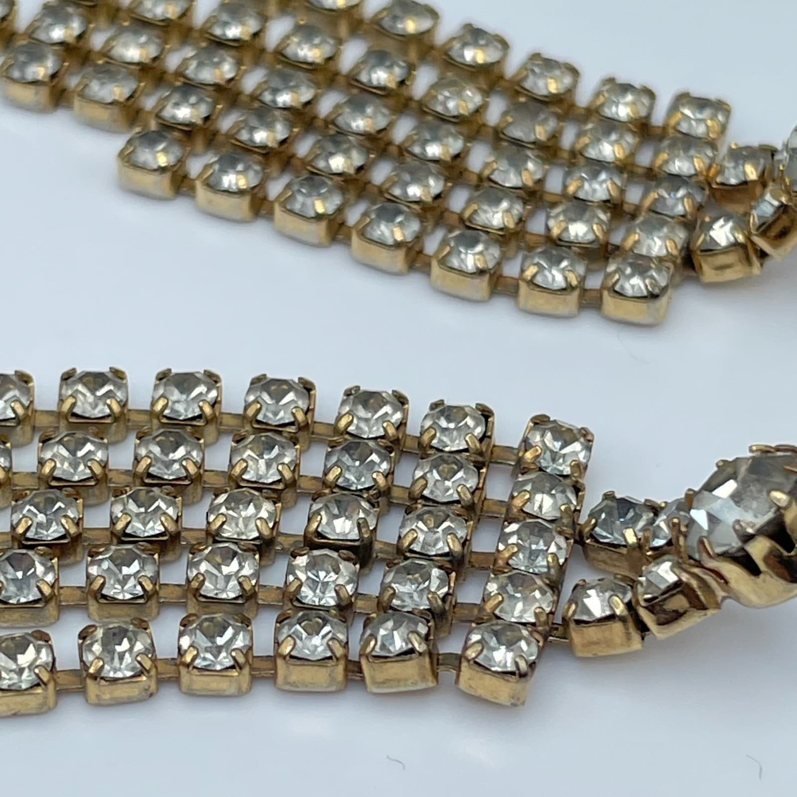 Vintage 80s Gold Tone Clear Rhinestone Dangle Fringe Earrings Statement Formal - Thumbnail 9