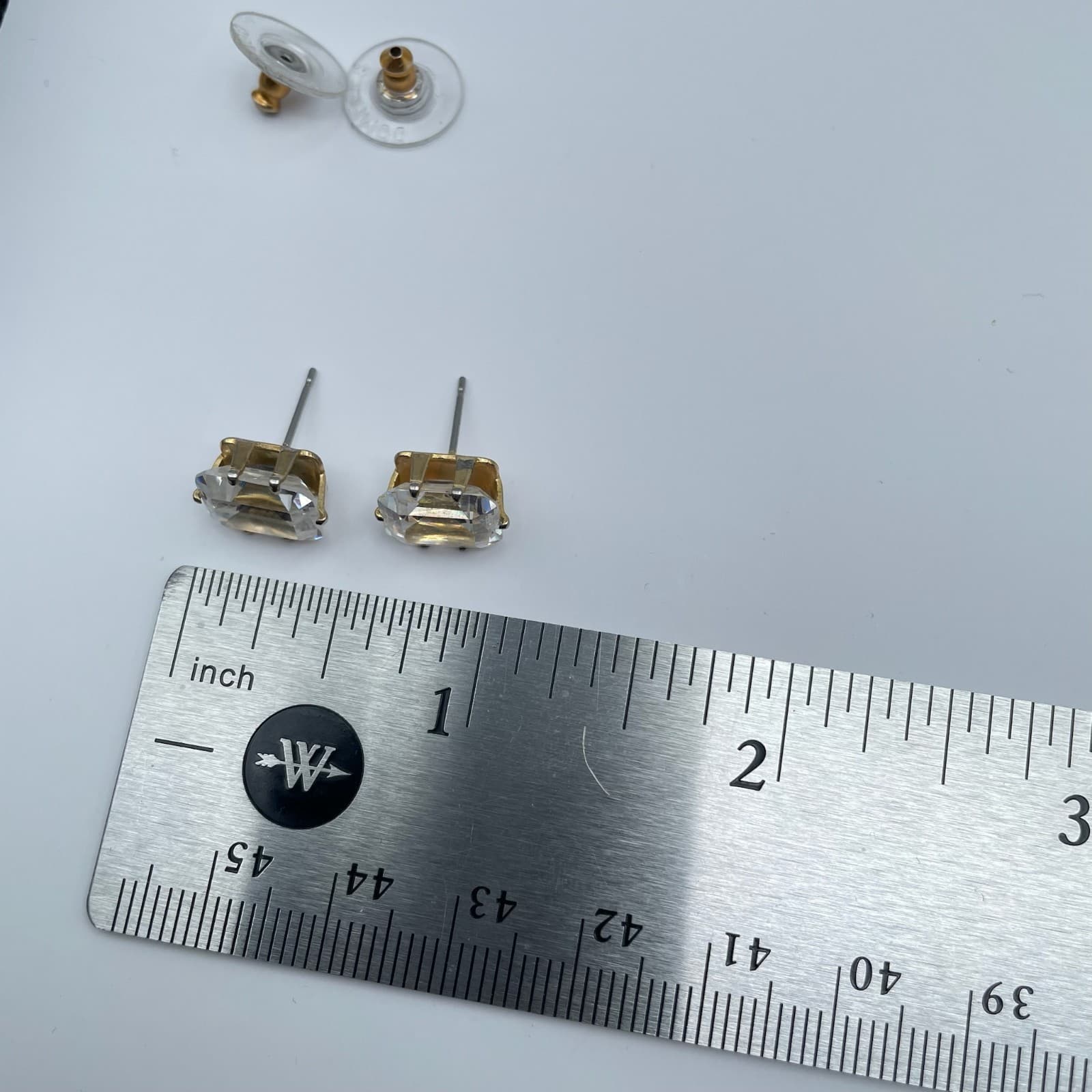 Vintage 90s Gold Plated Escher Cut CZ Stud Earrings Diamond Simulation Jewelry - Thumbnail 10