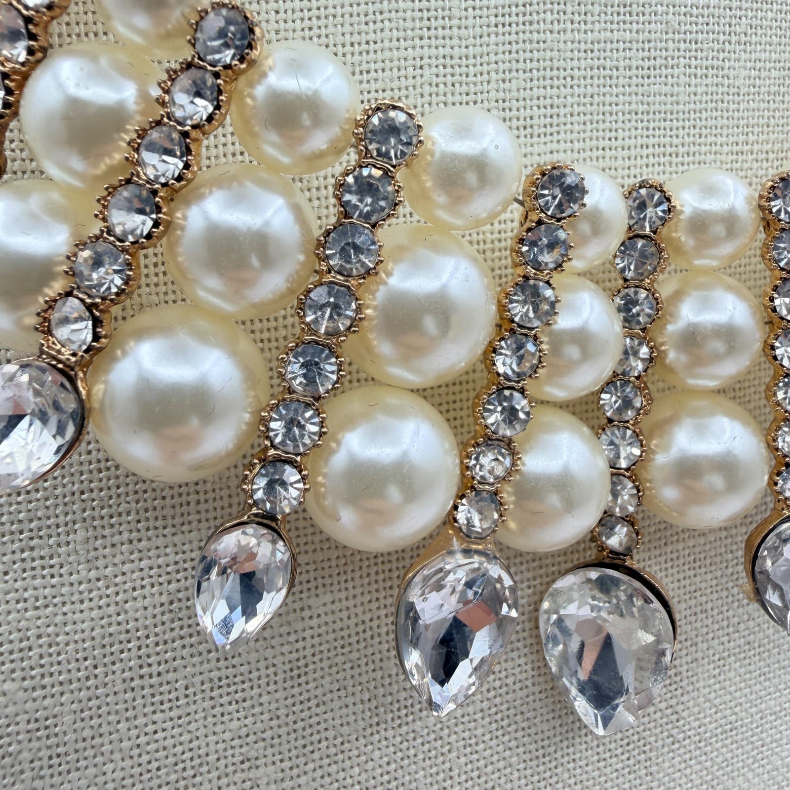 Vintage 90s Gold Tone Glass Faux Pearl Bib Necklace Women's Fashion Jewelry - Thumbnail 6