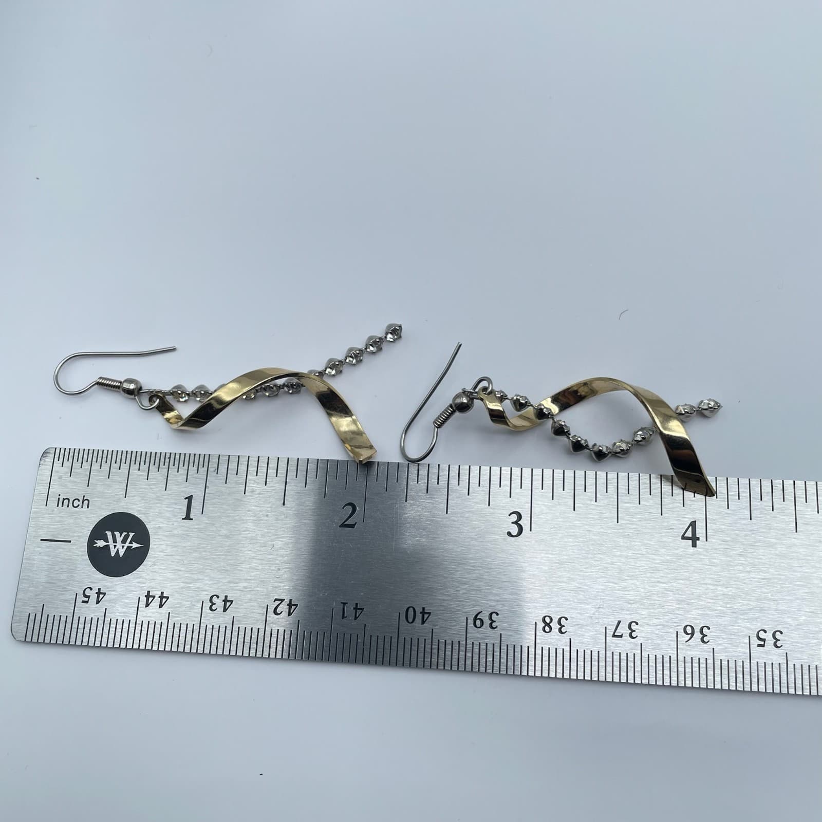 Vintage Y2K Gold Tone Clear Rhinestone Spiral Hook Dangle Earrings Jewelry - Thumbnail 8