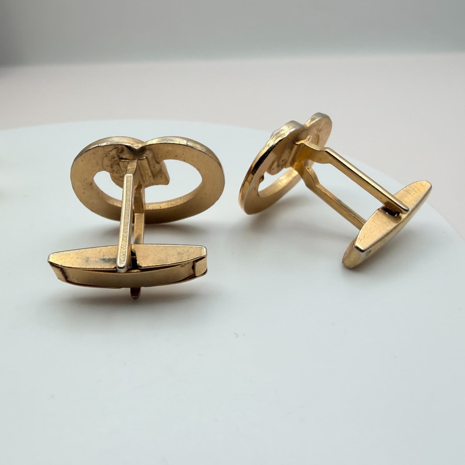 Vintage Y2K Gold Tone Faux Pearl Green Glass Cufflinks Set 2 Pair Men's Jewelry - Thumbnail 10