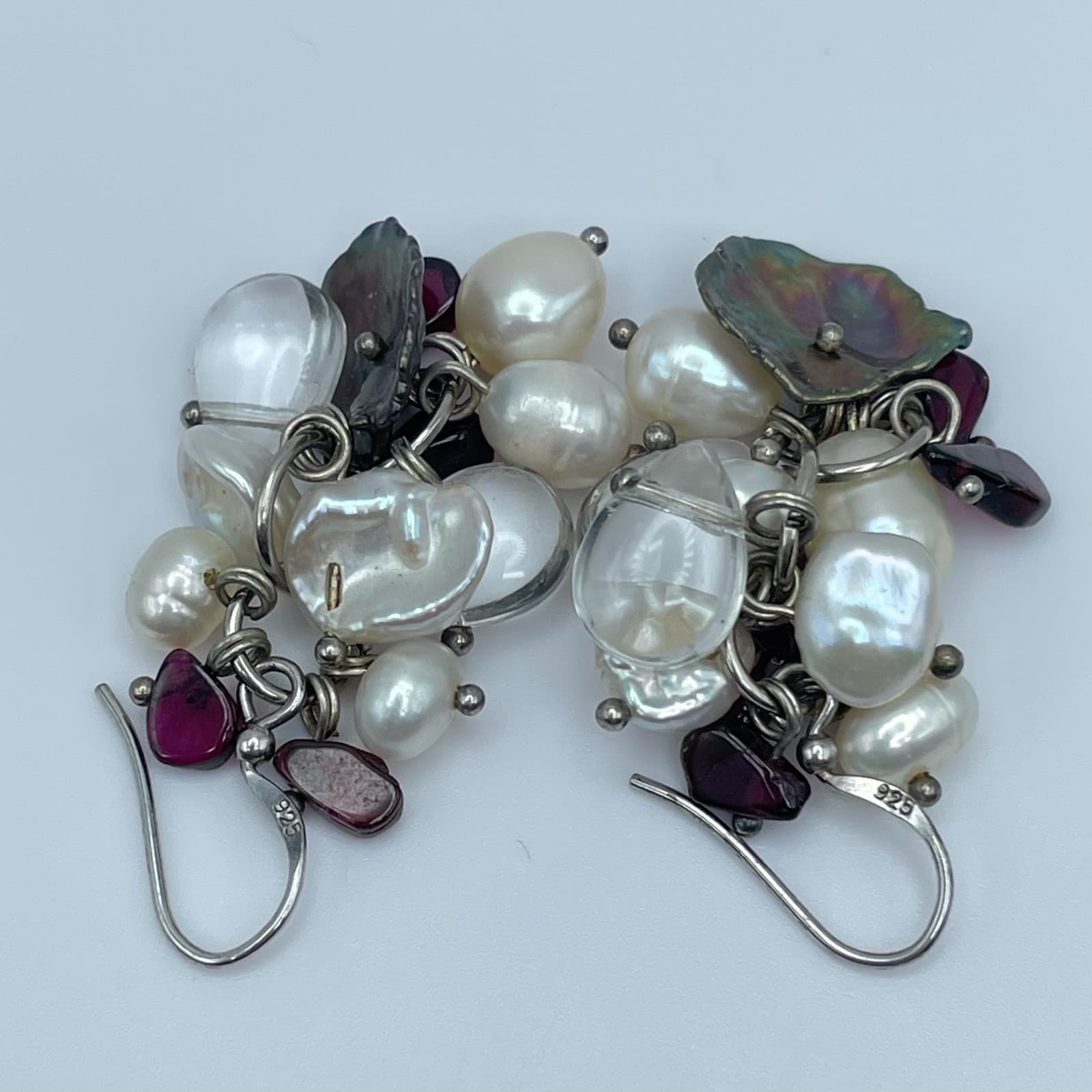 Vintage 90s Silver Tone Hook Earrings Freshwater Pearl Women's Classic Jewelry - Thumbnail 5