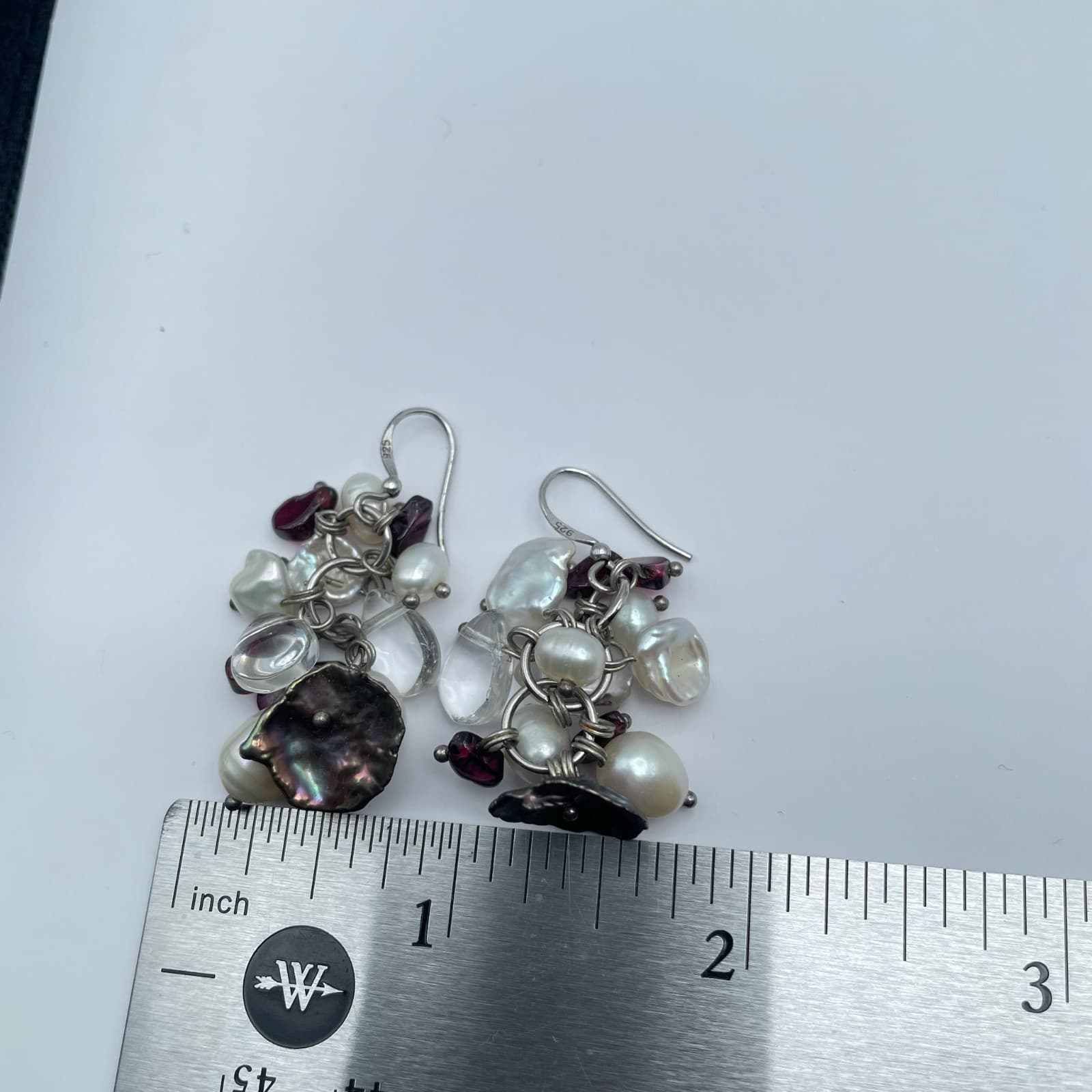 Vintage 90s Silver Tone Hook Earrings Freshwater Pearl Women's Classic Jewelry - Thumbnail 6