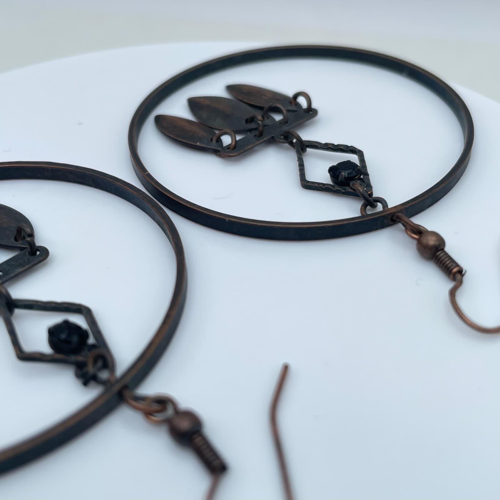 Vintage 90s Copper Tone Geometric Hoop Dangle Earrings Women's Classic Jewelry - Thumbnail 8