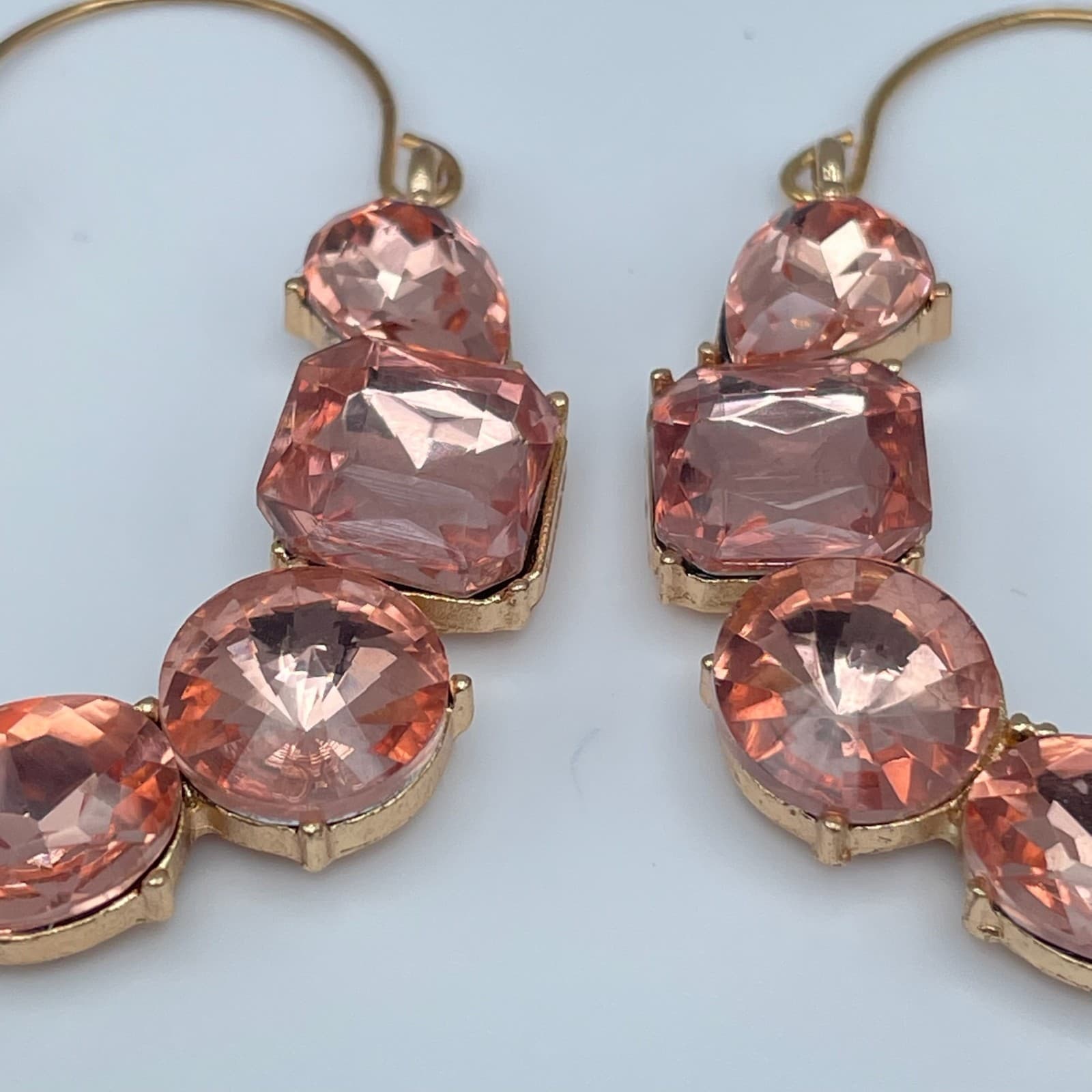 Vintage 90s Gold Tone Peach Pink Hoop Earrings Boho Women's Classic Jewelry - Thumbnail 11