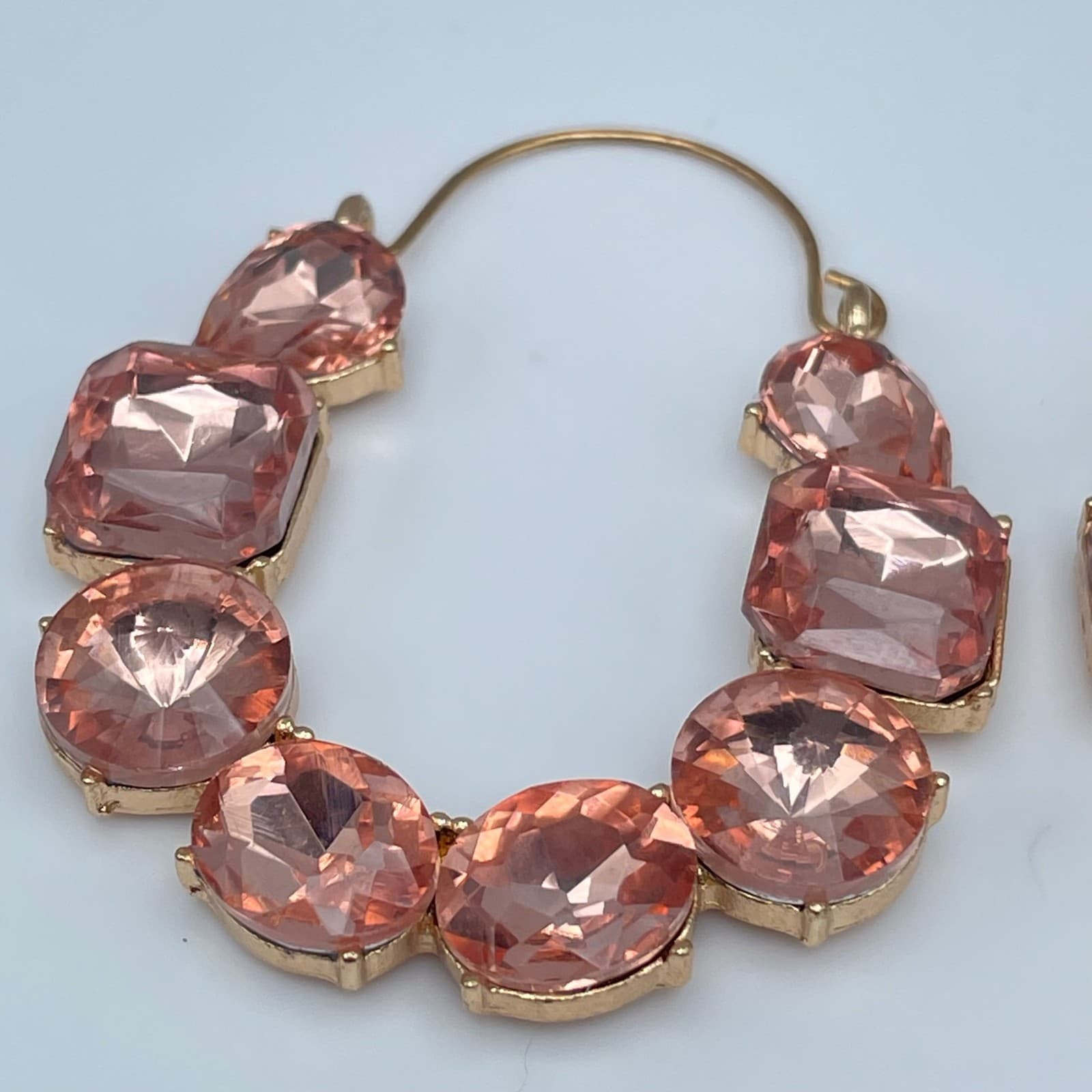 Vintage 90s Gold Tone Peach Pink Hoop Earrings Boho Women's Classic Jewelry - Thumbnail 12