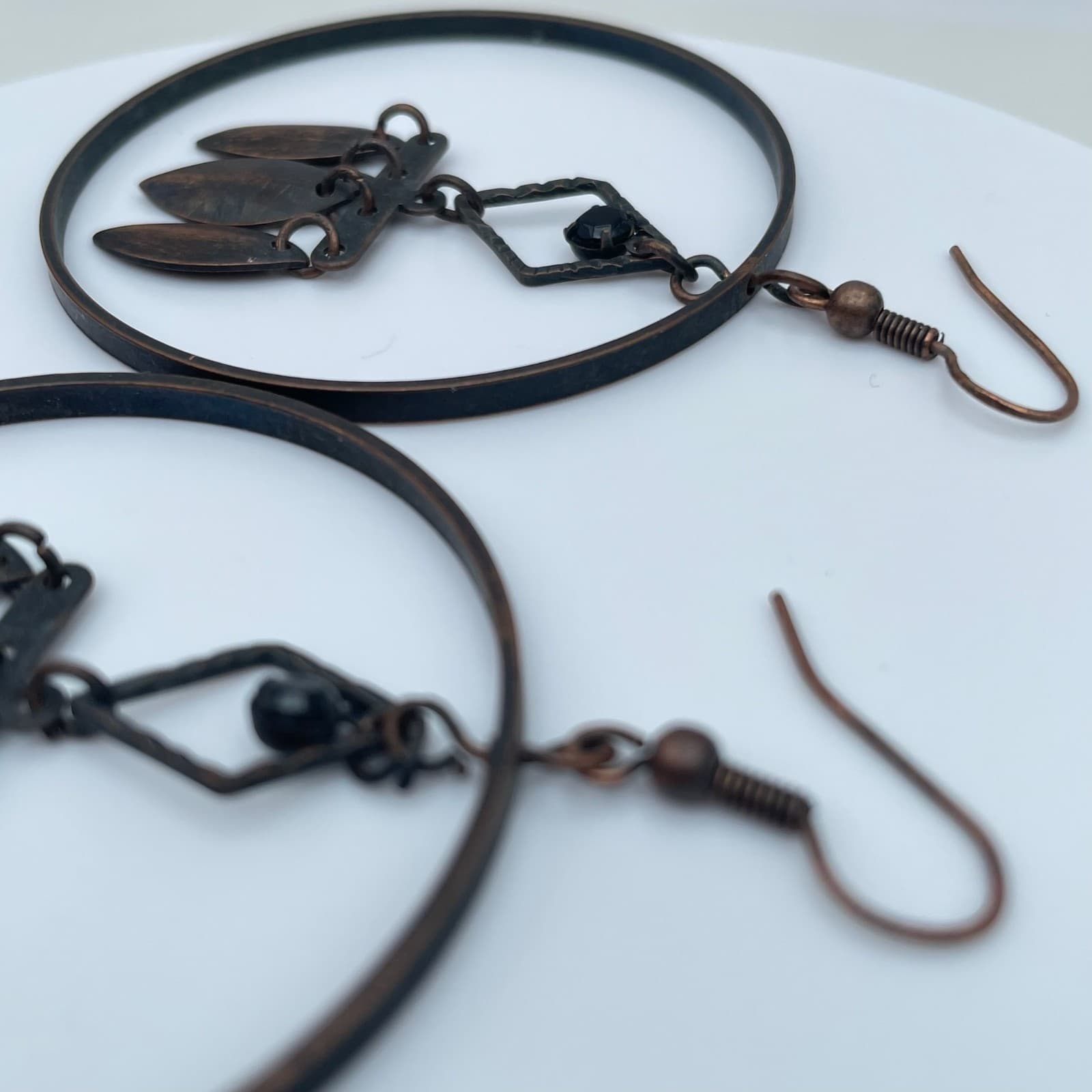 Vintage 90s Copper Tone Geometric Hoop Dangle Earrings Women's Classic Jewelry - Thumbnail 7