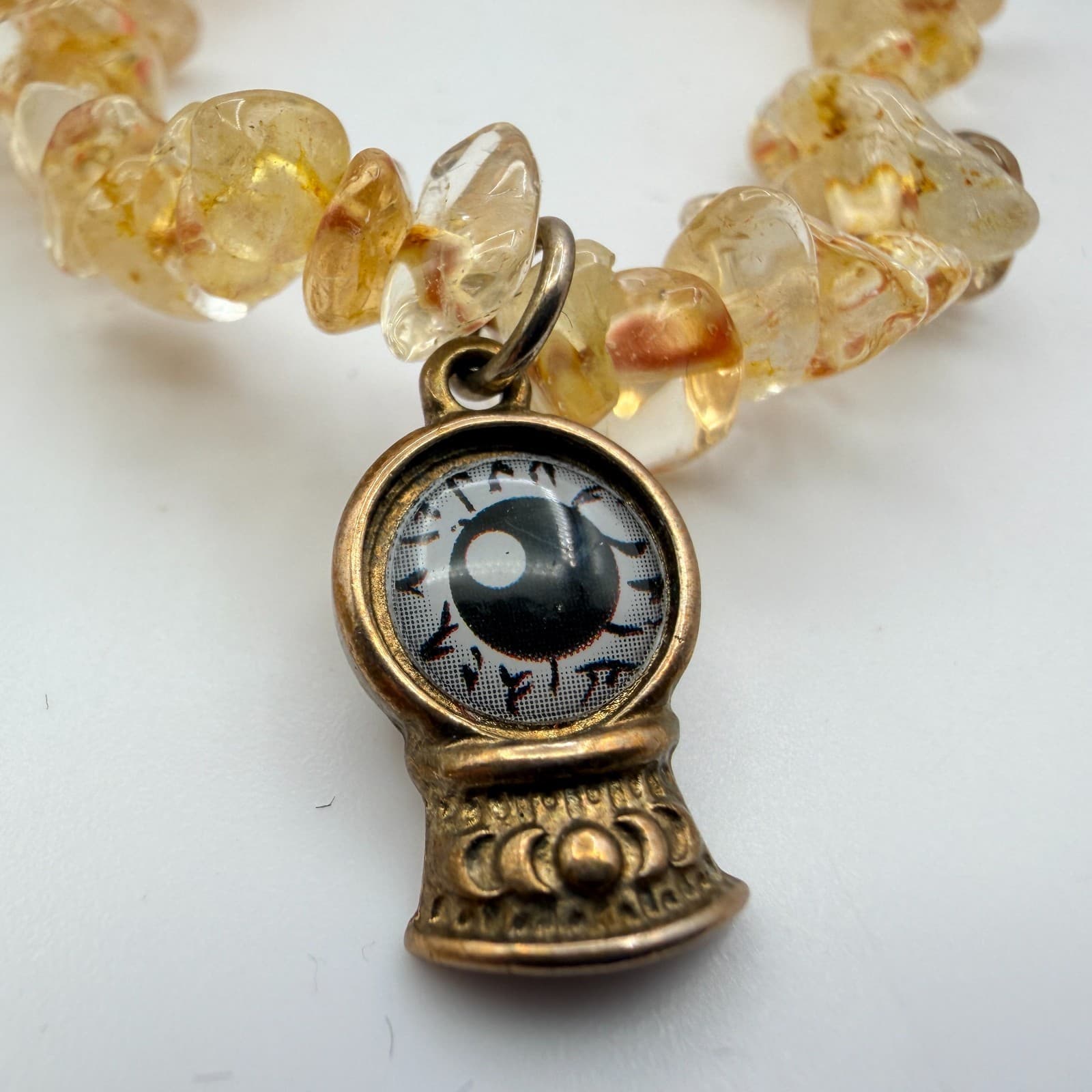 Vintage Yellow Glass Chip Stretch Bracelet Evil Eye Glass Ball Charm Jewelry - Thumbnail 3