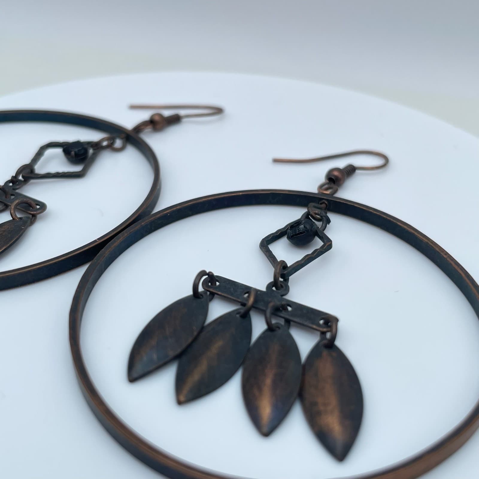 Vintage 90s Copper Tone Geometric Hoop Dangle Earrings Women's Classic Jewelry - Thumbnail 5