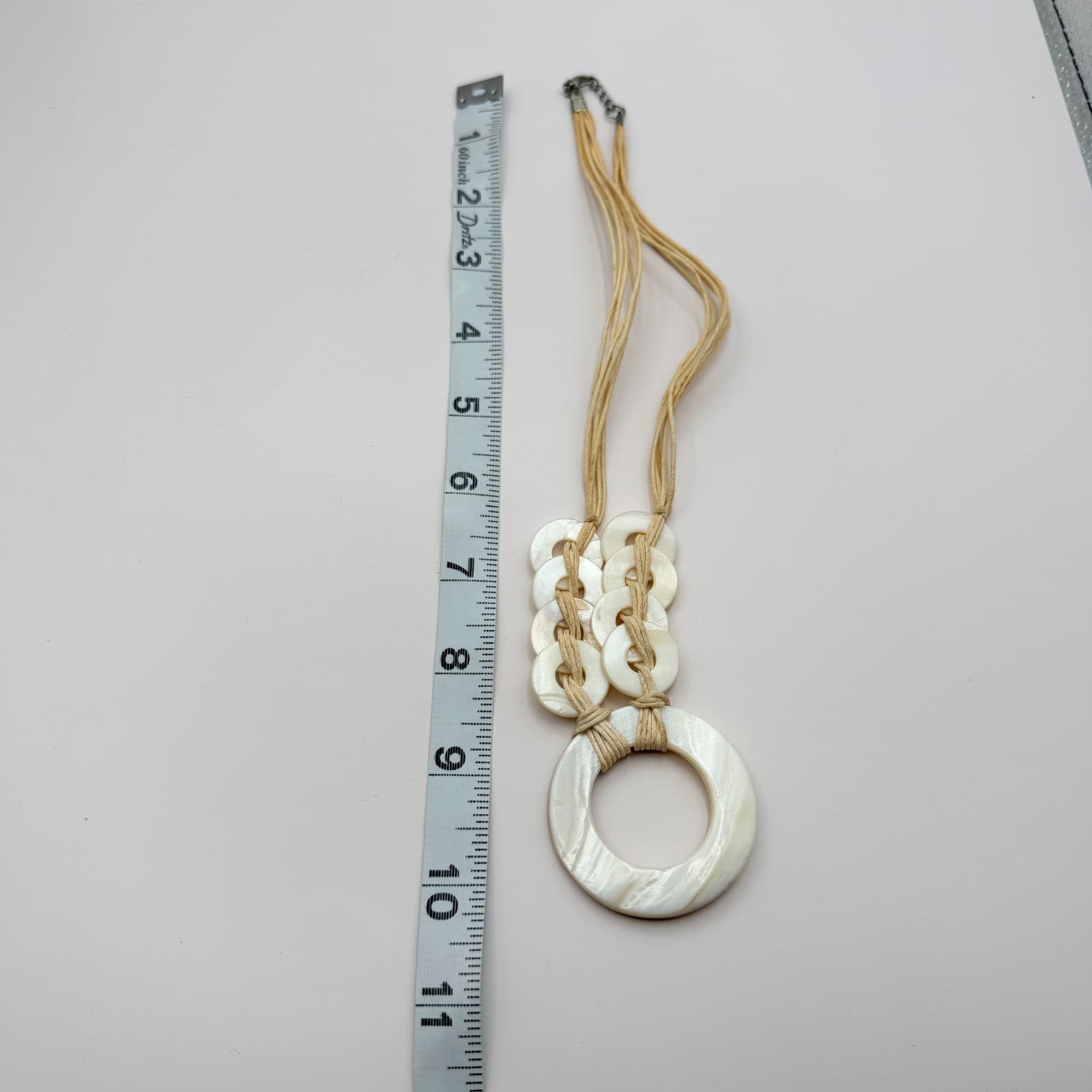 Vintage 90s Mother of Pearl Shell Pendant Necklace Cord Boho Fashion Jewelry - Thumbnail 8