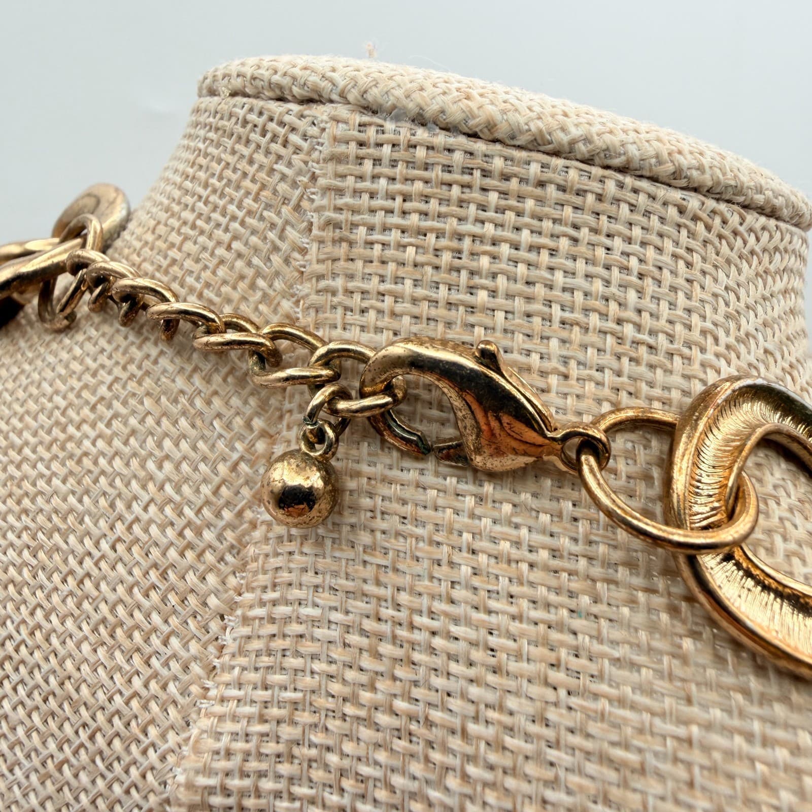 Vintage 90s Chunky Gold Tone Curb Chain Necklace Black Octagon Glass Statement - Thumbnail 7