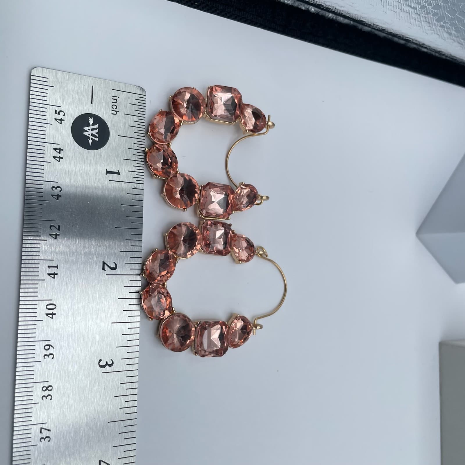 Vintage 90s Gold Tone Peach Pink Hoop Earrings Boho Women's Classic Jewelry - Thumbnail 14