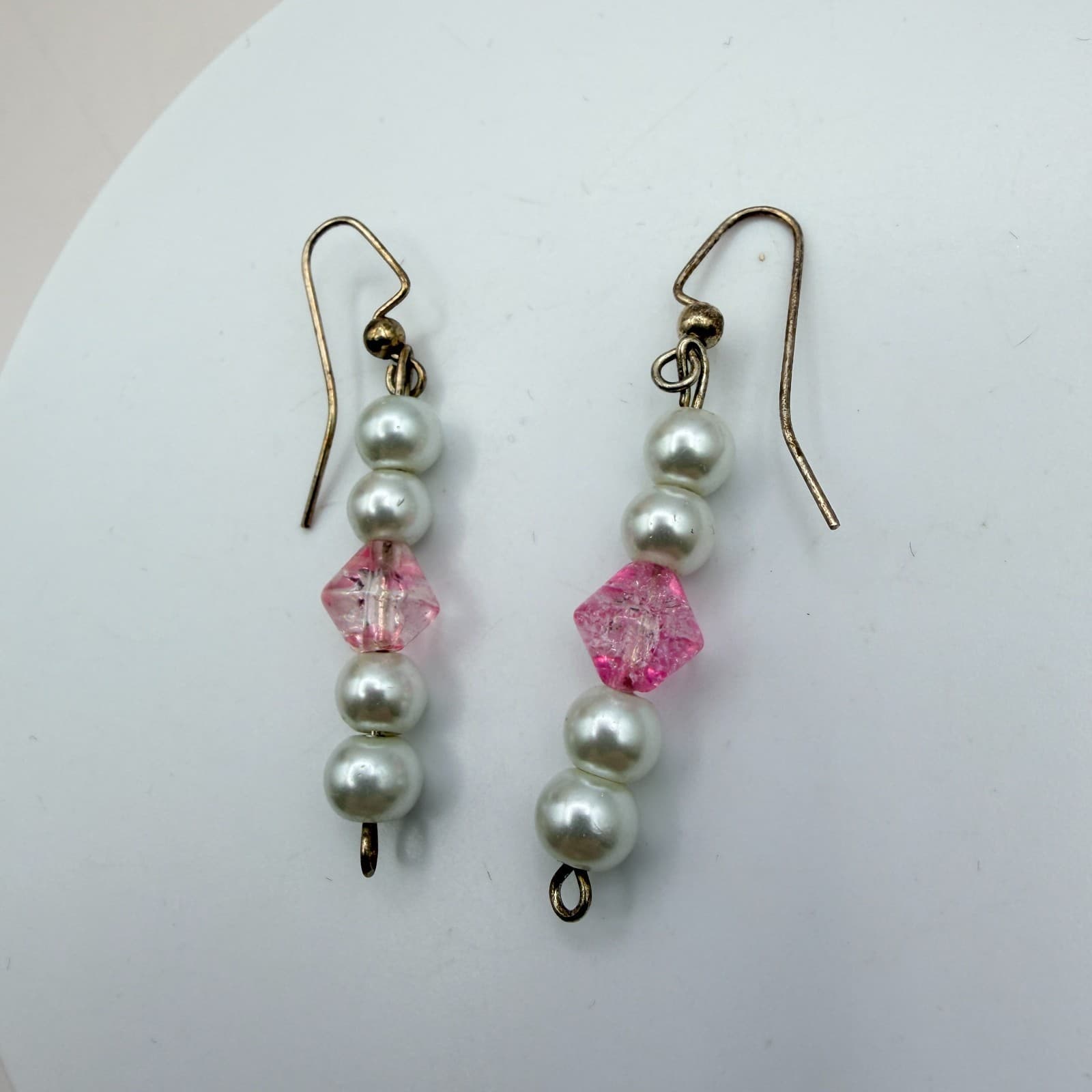 Vintage Y2K Pink Glass Faux Pearl Beaded Dangle Earrings Set Women's Jewelry - Thumbnail 6