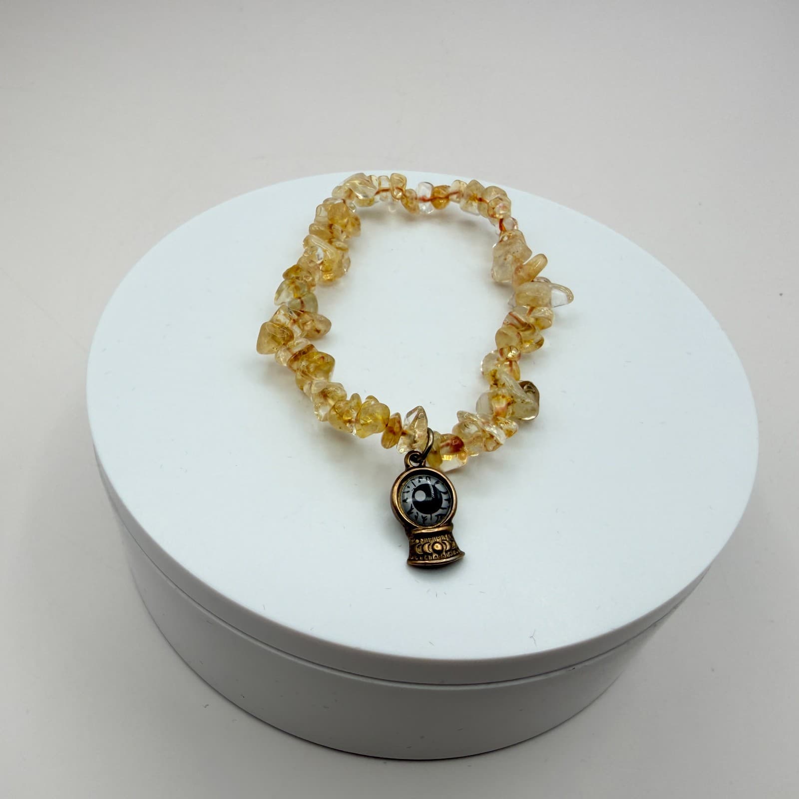 Vintage Yellow Glass Chip Stretch Bracelet Evil Eye Glass Ball Charm Jewelry - Thumbnail 6