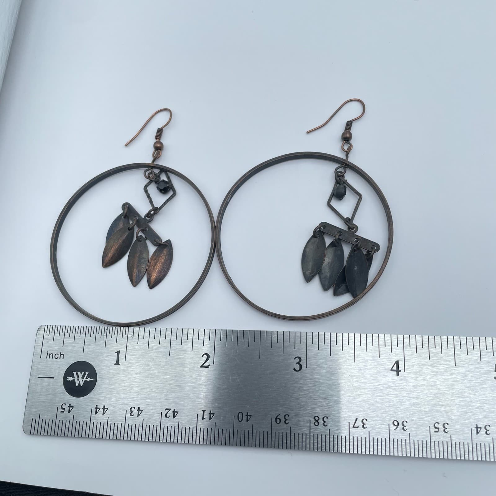 Vintage 90s Copper Tone Geometric Hoop Dangle Earrings Women's Classic Jewelry - Thumbnail 2