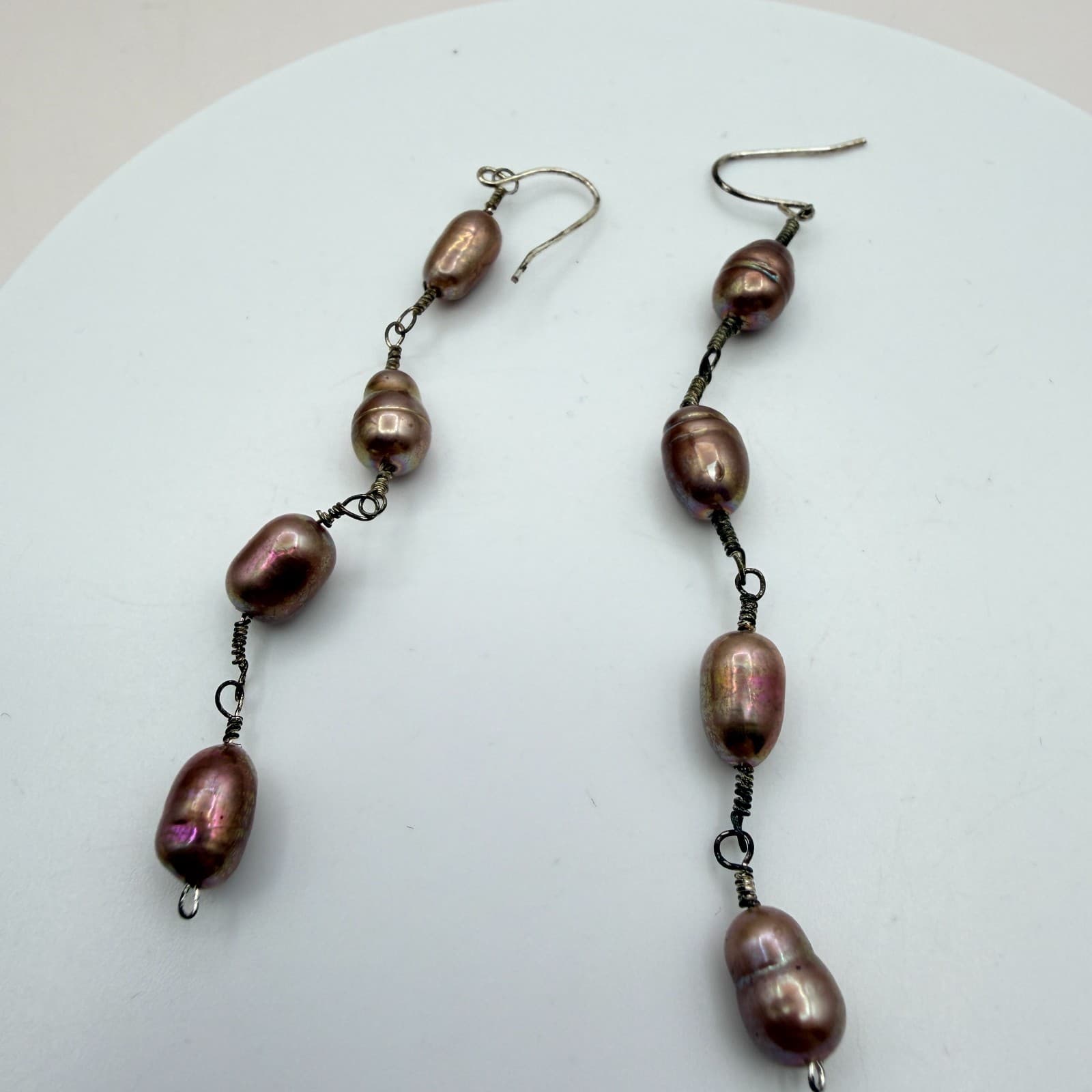 Vintage Y2K Pink Glass Faux Pearl Beaded Dangle Earrings Set Women's Jewelry - Thumbnail 9