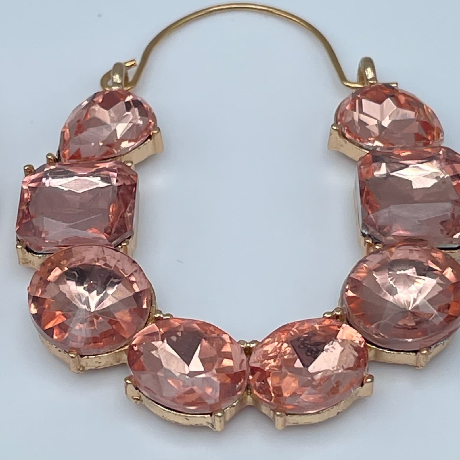 Vintage 90s Gold Tone Peach Pink Hoop Earrings Boho Women's Classic Jewelry - Thumbnail 10