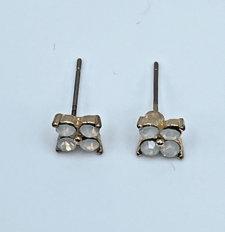 Vintage 80s Gold Tone Floral Stud White Opaline Earrings Women's Classic Jewelry - Image 1