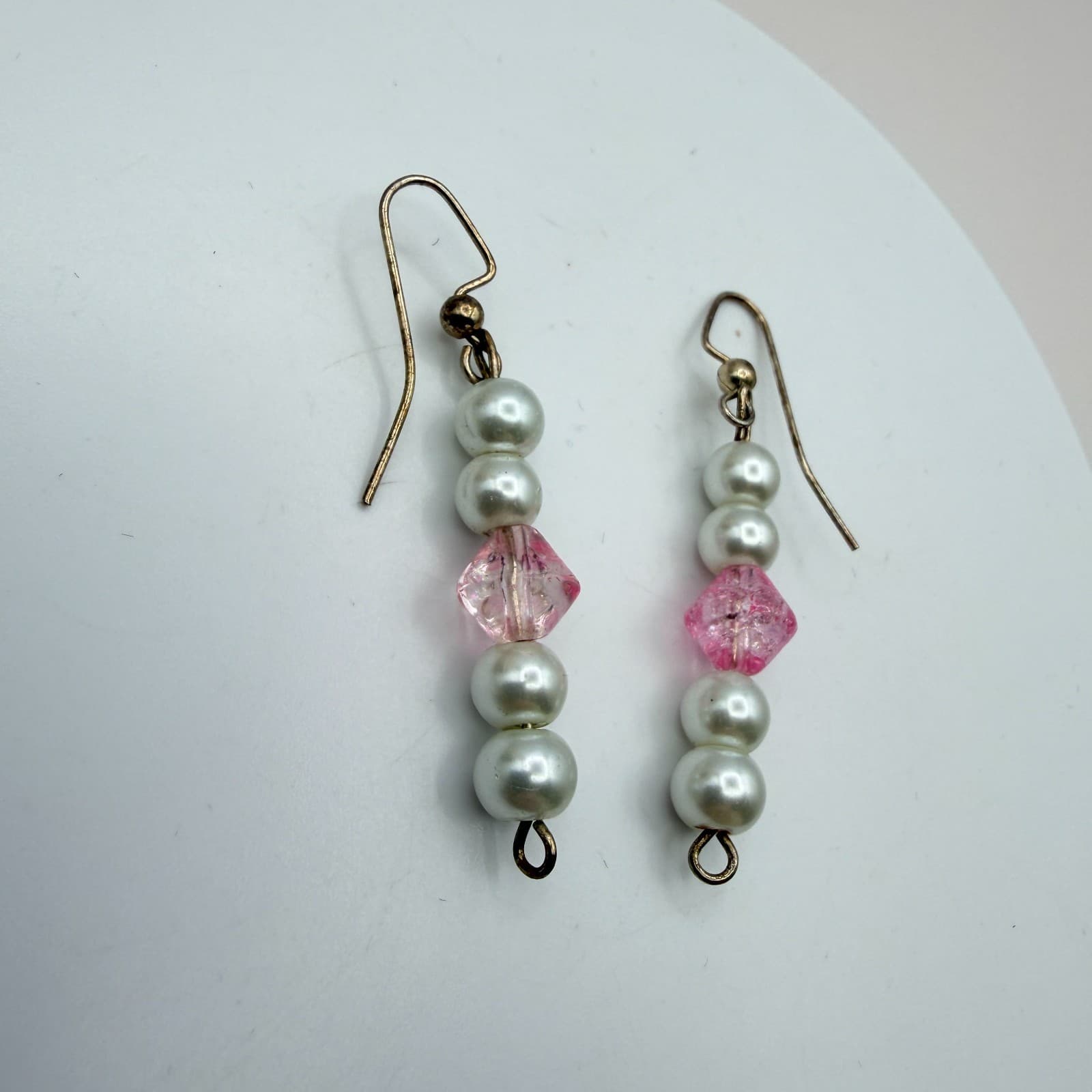Vintage Y2K Pink Glass Faux Pearl Beaded Dangle Earrings Set Women's Jewelry - Thumbnail 5
