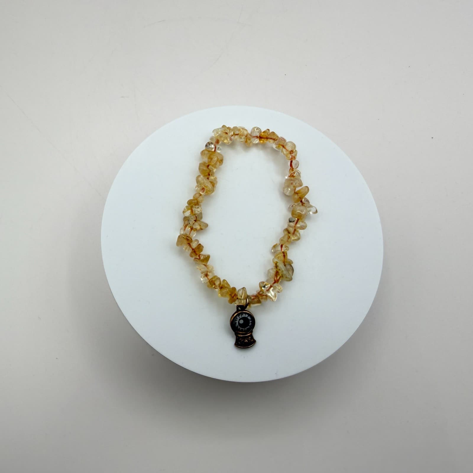 Vintage Yellow Glass Chip Stretch Bracelet Evil Eye Glass Ball Charm Jewelry - Thumbnail 7