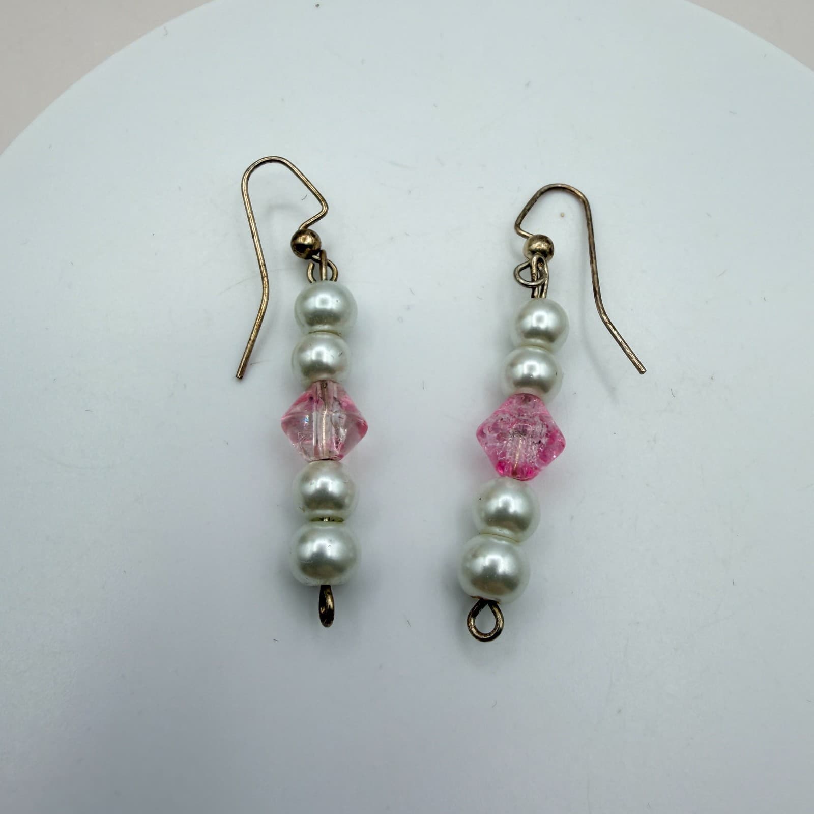 Vintage Y2K Pink Glass Faux Pearl Beaded Dangle Earrings Set Women's Jewelry - Thumbnail 4