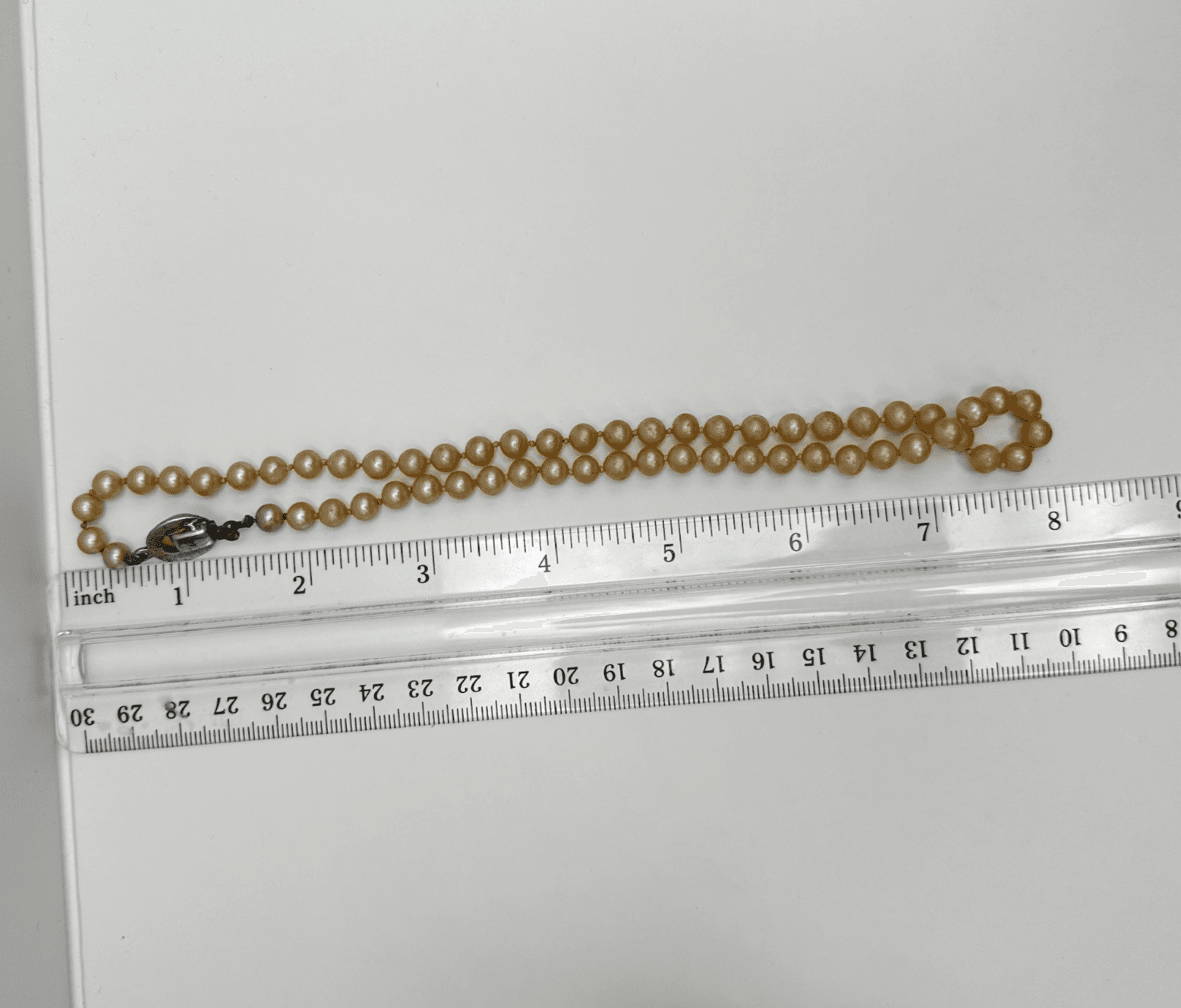 Vintage 50s 60s Knotted Faux Pearl Necklace Champagne Gold Tone Classic Jewelry - Thumbnail 6